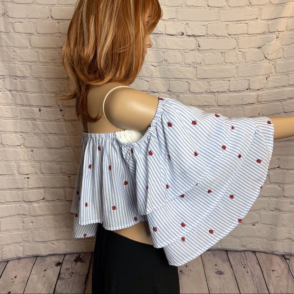 Other NWT New Olivaceous Off Shoulder Crop Top Striped Embroidere Size L / US 10 / IT 46 - 3 Thumbnail