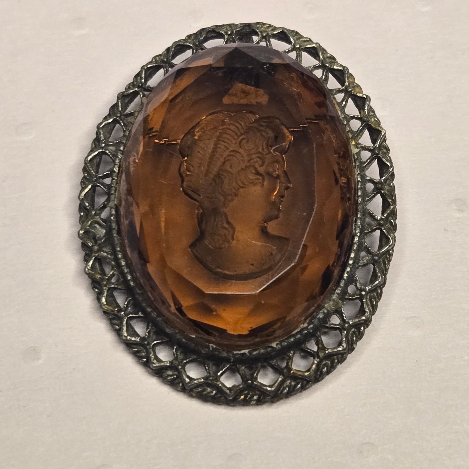 Vintage Vintage Amber Glass Cameo Brooch Pendant Ornate Filigree Size ONE SIZE - 10 Thumbnail