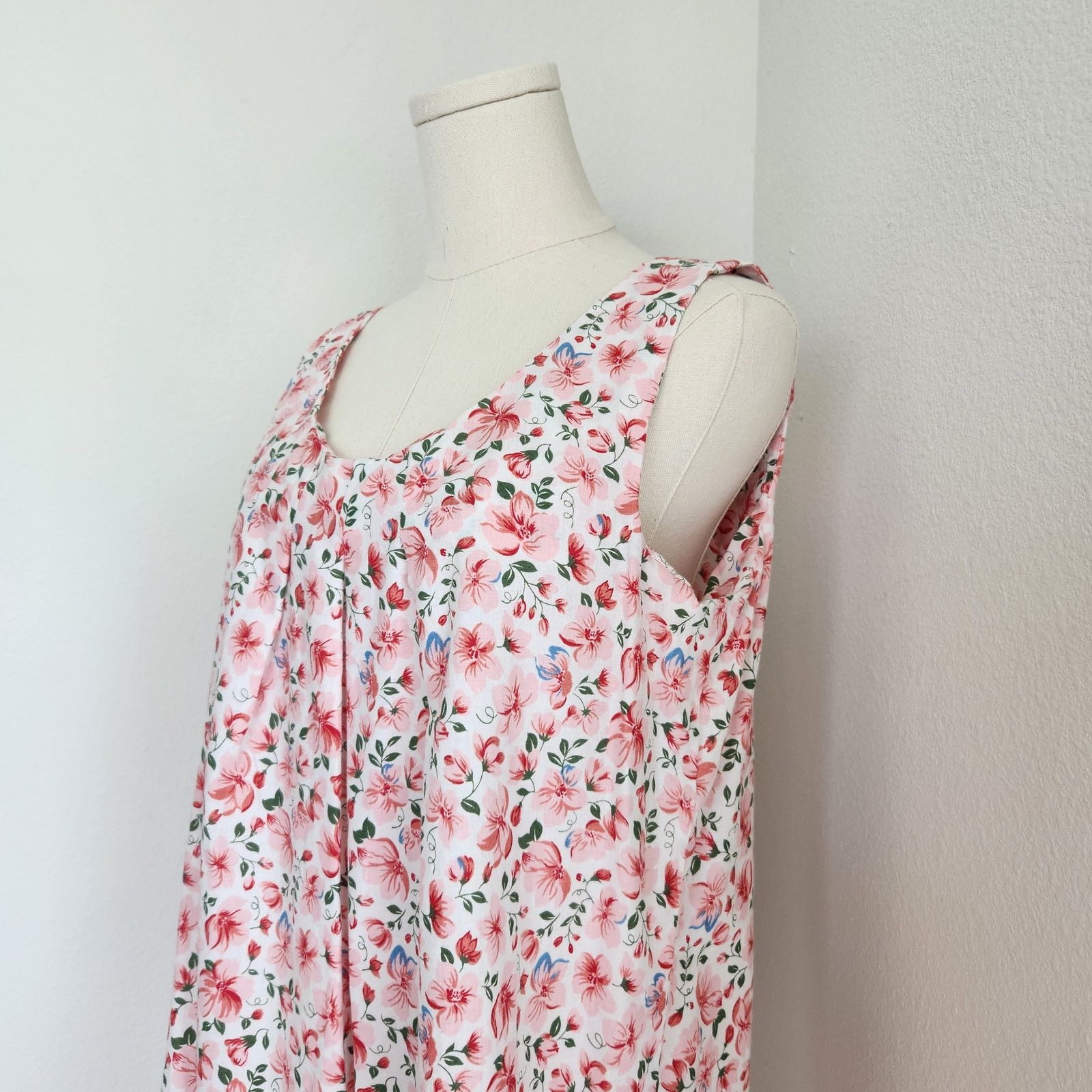 Vintage Vintage 80s Pink Floral Sleeveless Cotton Dress Pull On L Size L / US 10 / IT 46 - 3 Thumbnail
