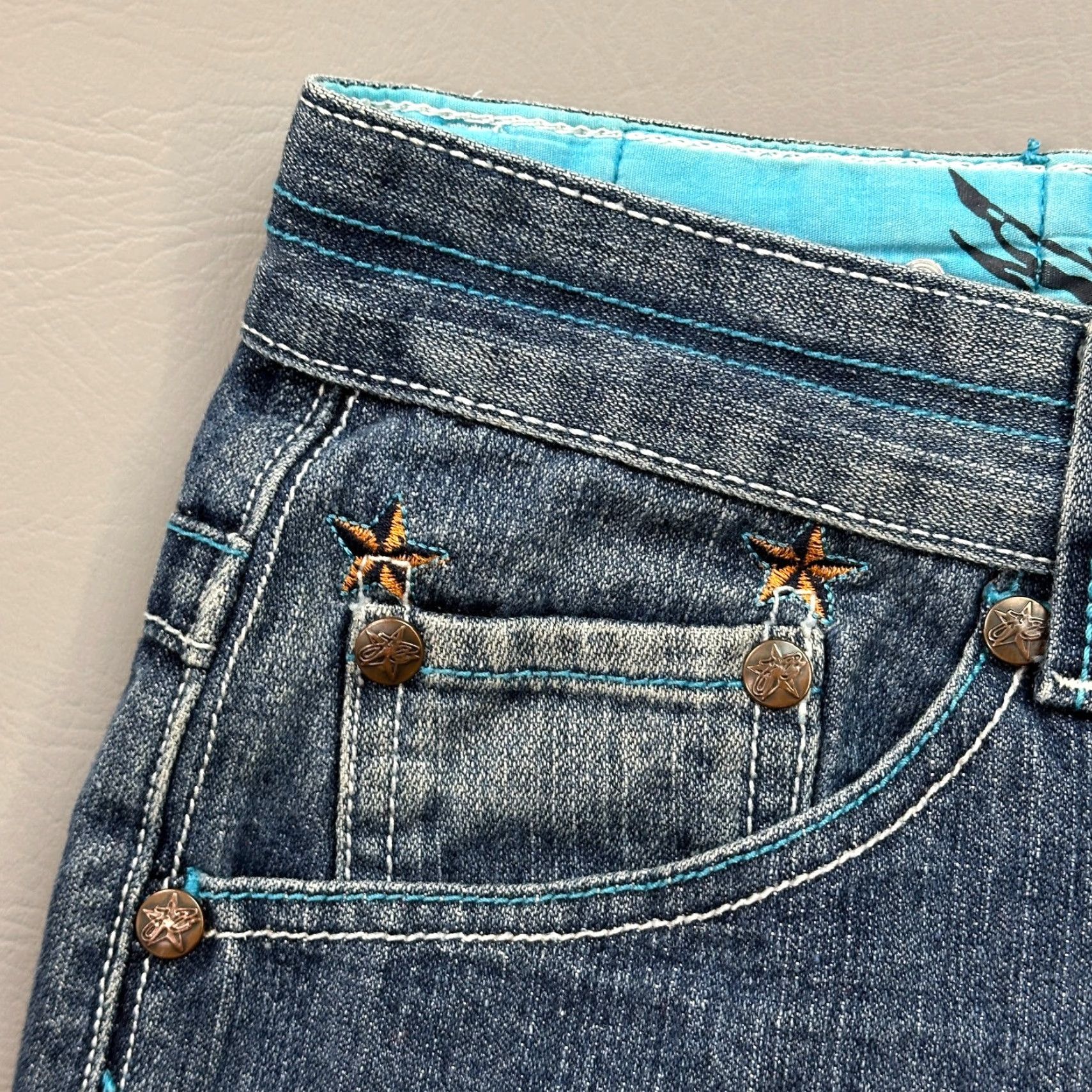 Denime VINTAGE Jinzu Shorts Mens 34 Blue Denim Baggy Embroidered Hip Hop Punk Skate Y2K Size US 34 / EU 50 - 4 Thumbnail