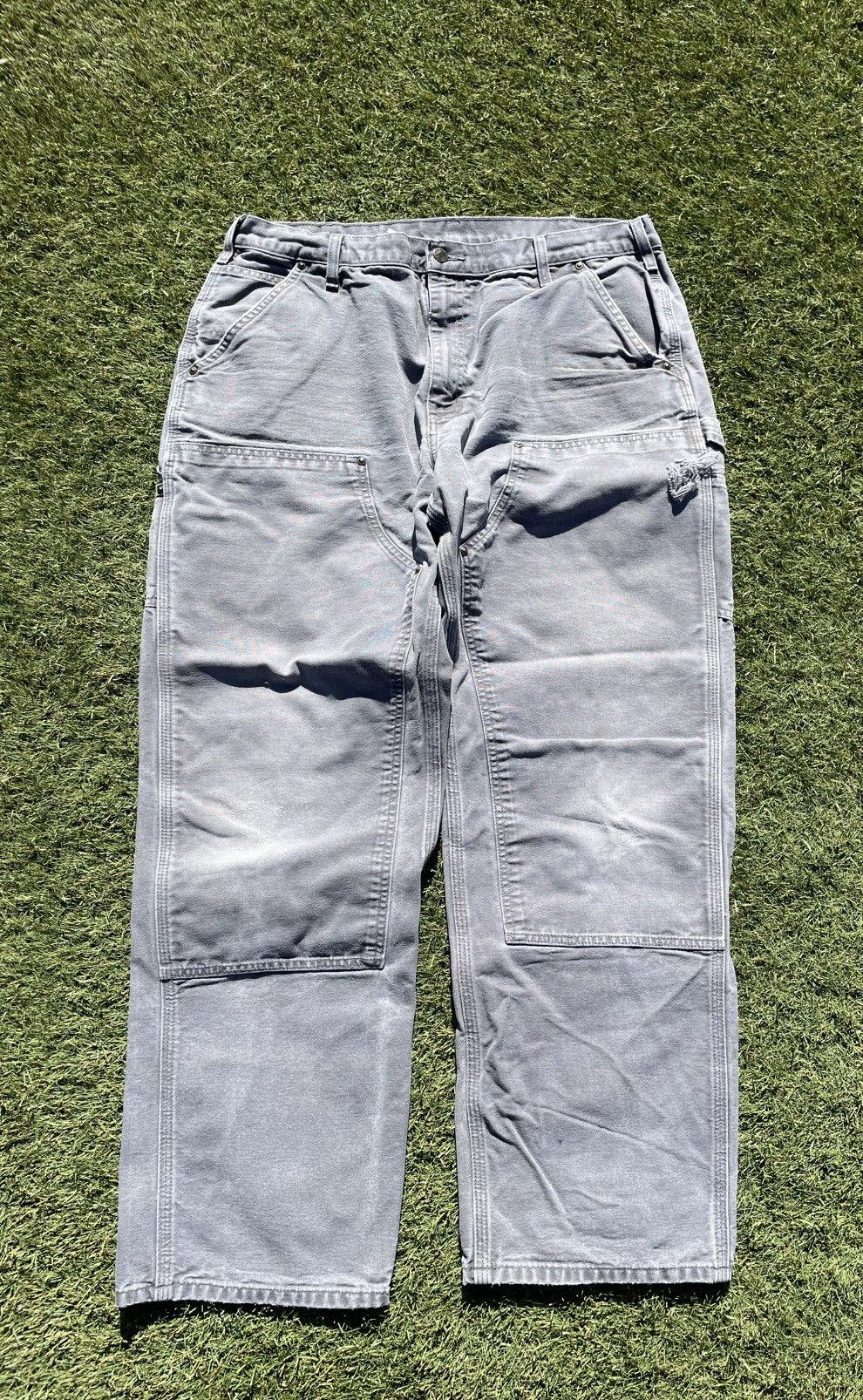 Carhartt Vintage Carhartt Double Knee Work Pants Grey Faded Canvas 37 Size US 37 - 1 Thumbnail