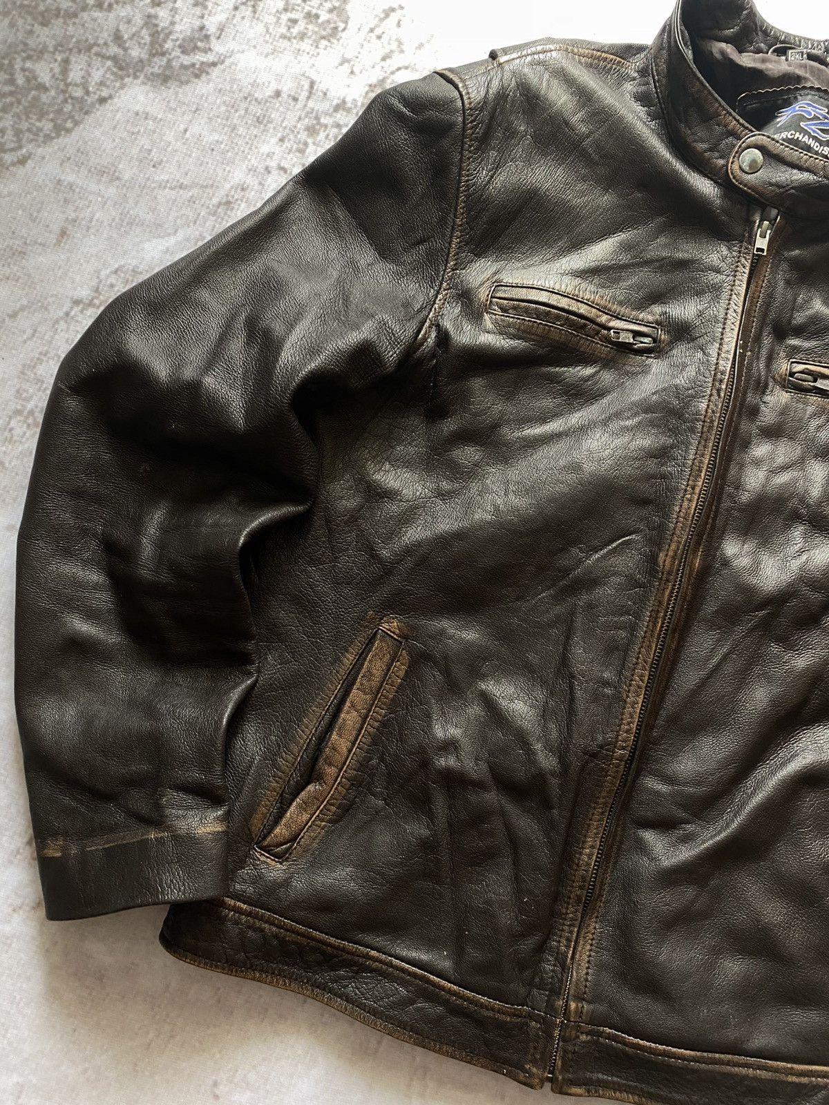 Genuine Leather × Vintage Vintage 90s BIKER MOTO Black FADED Leather Jacket Y2k Hype Size US XL / EU 56 / 4 - 5 Thumbnail