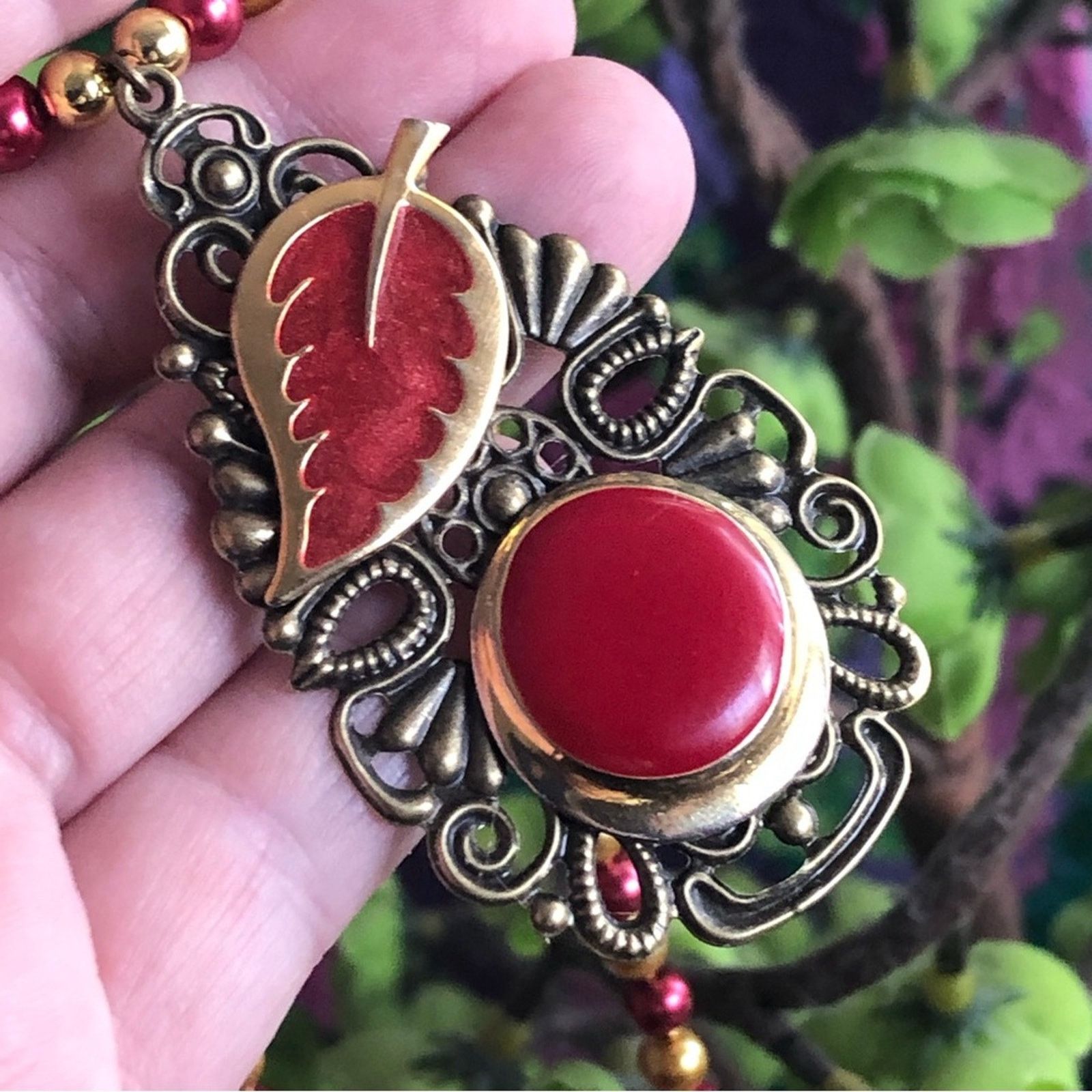 Handmade Handcrafted repurpose red enamel filigree pearl necklace Size ONE SIZE - 8 Thumbnail