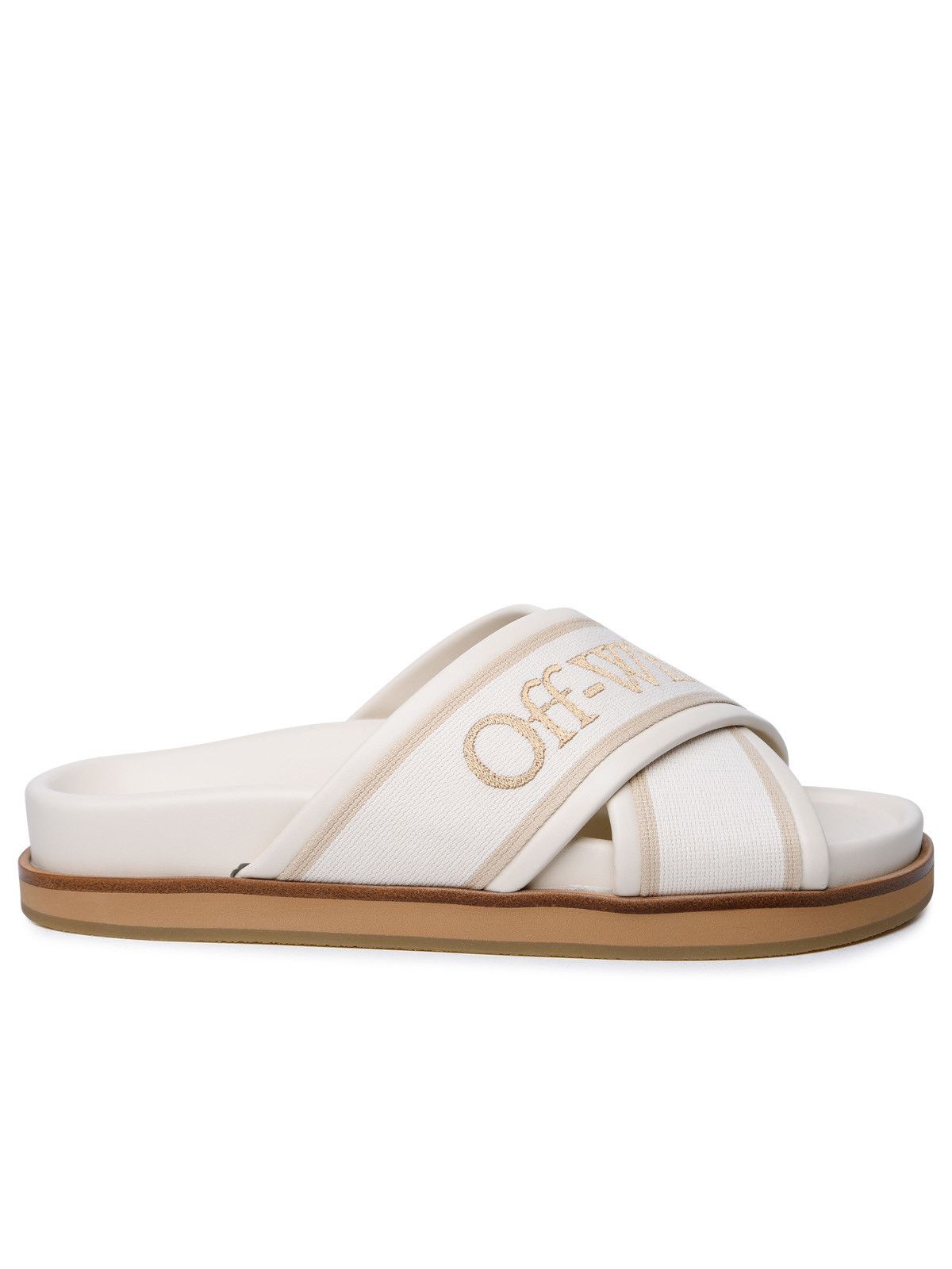 image of Off White 'cloud Criss Cross' Slippers In Beige Leather Blend, Women's (Size 8)