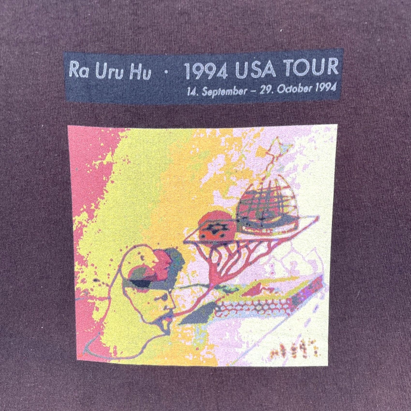 Vintage VINTAGE Ra Uru Hu 1994 USA Tour Mens L Brown T Shirt Graphic Print Hippie 90s USA Theme Mens Size US L / EU 52-54 / 3 - 6 Thumbnail