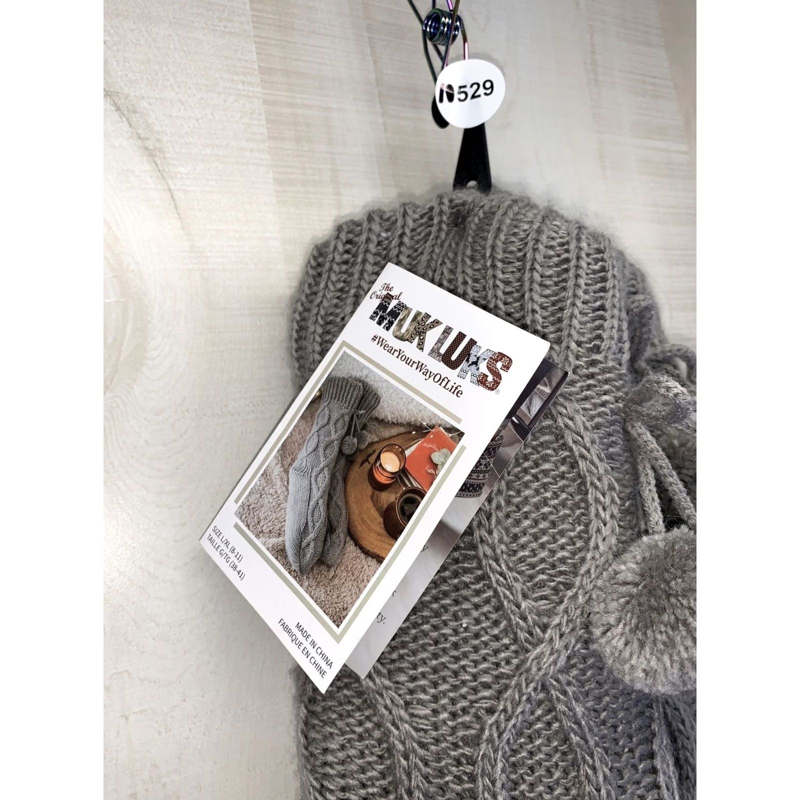 Vintage Muk Luks Womens Slipper Sock Grey Cable Knit Gripper Bottom XL 8-11 NWT-10529 Size 40" / US 18 - 2 Thumbnail