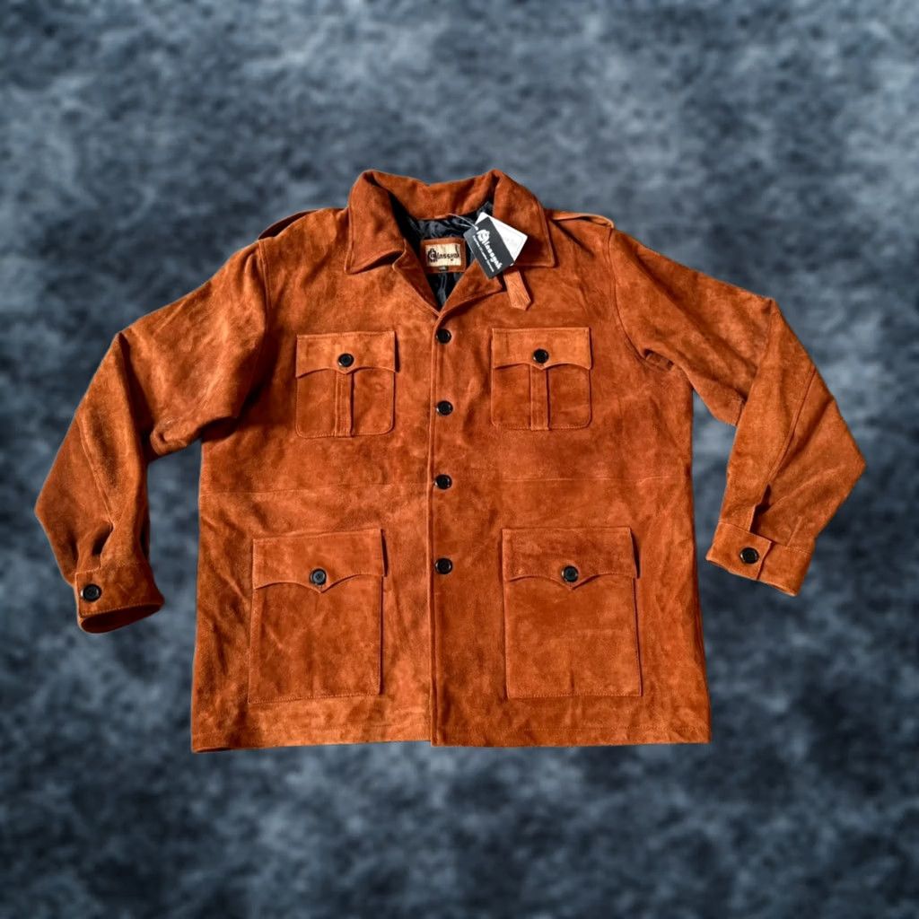 Vintage NWT Classyak Men's Brown Button Front Suede Leather Jacket Size 5XL Regular Brown Jacket (Jacket) Size US XXL / EU 58 / 5 - 1 Thumbnail