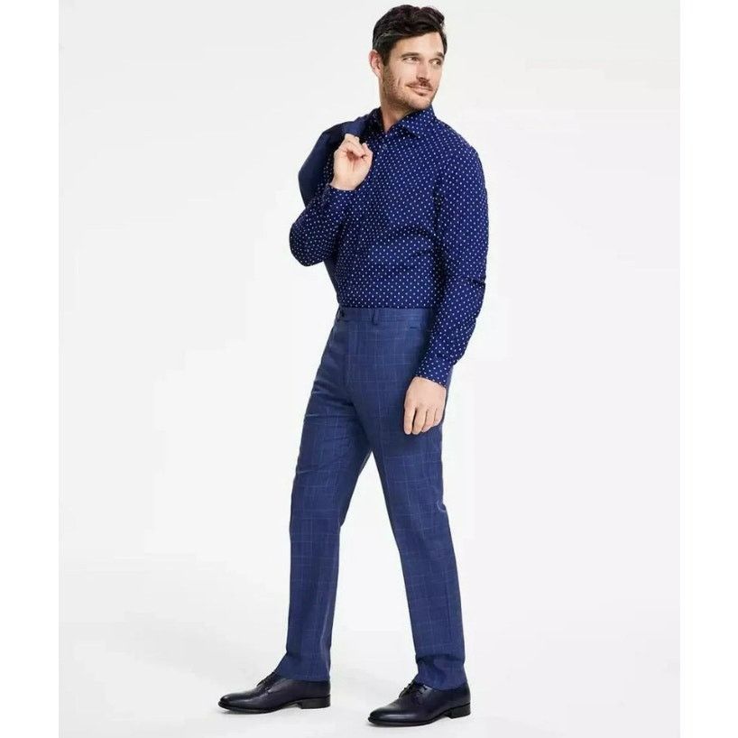 Michael Kors Michael Kors Men's Blue Plaid Wool Classic Suit Pants 40x30 Size US 40 / EU 56 - 3 Thumbnail