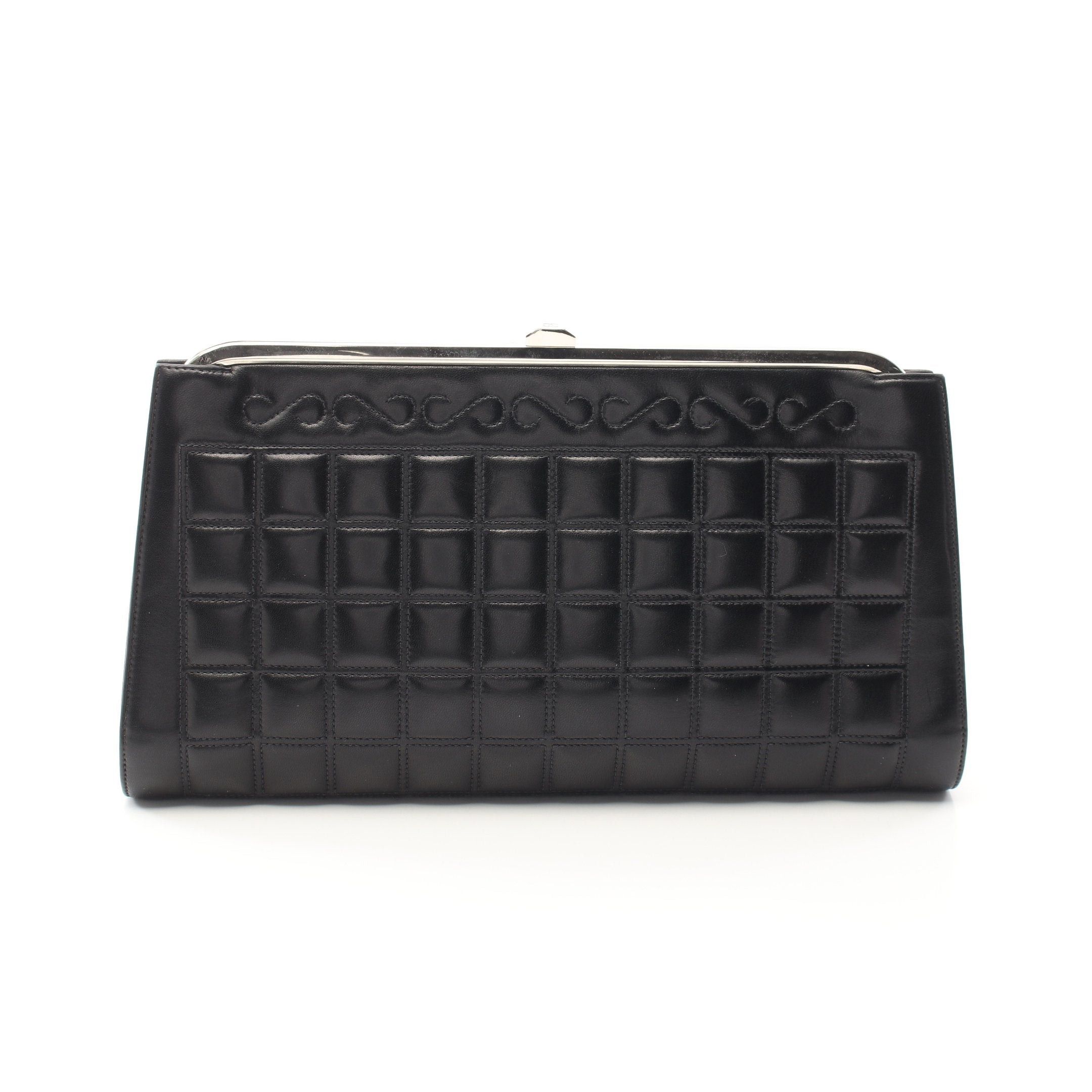 Chanel Chanel Chocolate Bar Clutch Bag Leather Black Silver Hardware Size ONE SIZE - 1 Thumbnail
