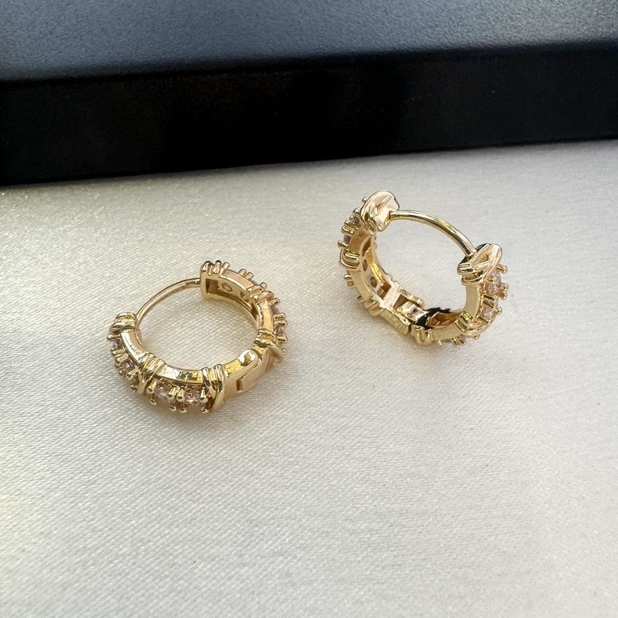 Designer 17mm CZ Small Gold Hoop Earrings for Women Size ONE SIZE - 4 Thumbnail