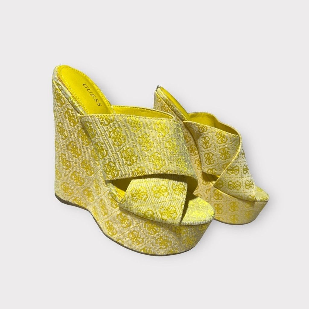 Guess Guess Teisha Womens 8 Platform Wedge Logo Wrap Sandal Yellow Size US 8 / IT 38 - 2 Thumbnail