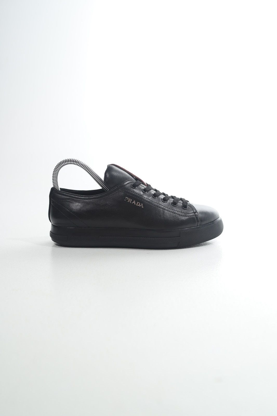 Prada PRADA Sneakers Low-Top Leather Shoes Red Tab Logo Black Wmns Size US 6.5 / IT 36.5 - 6 Thumbnail