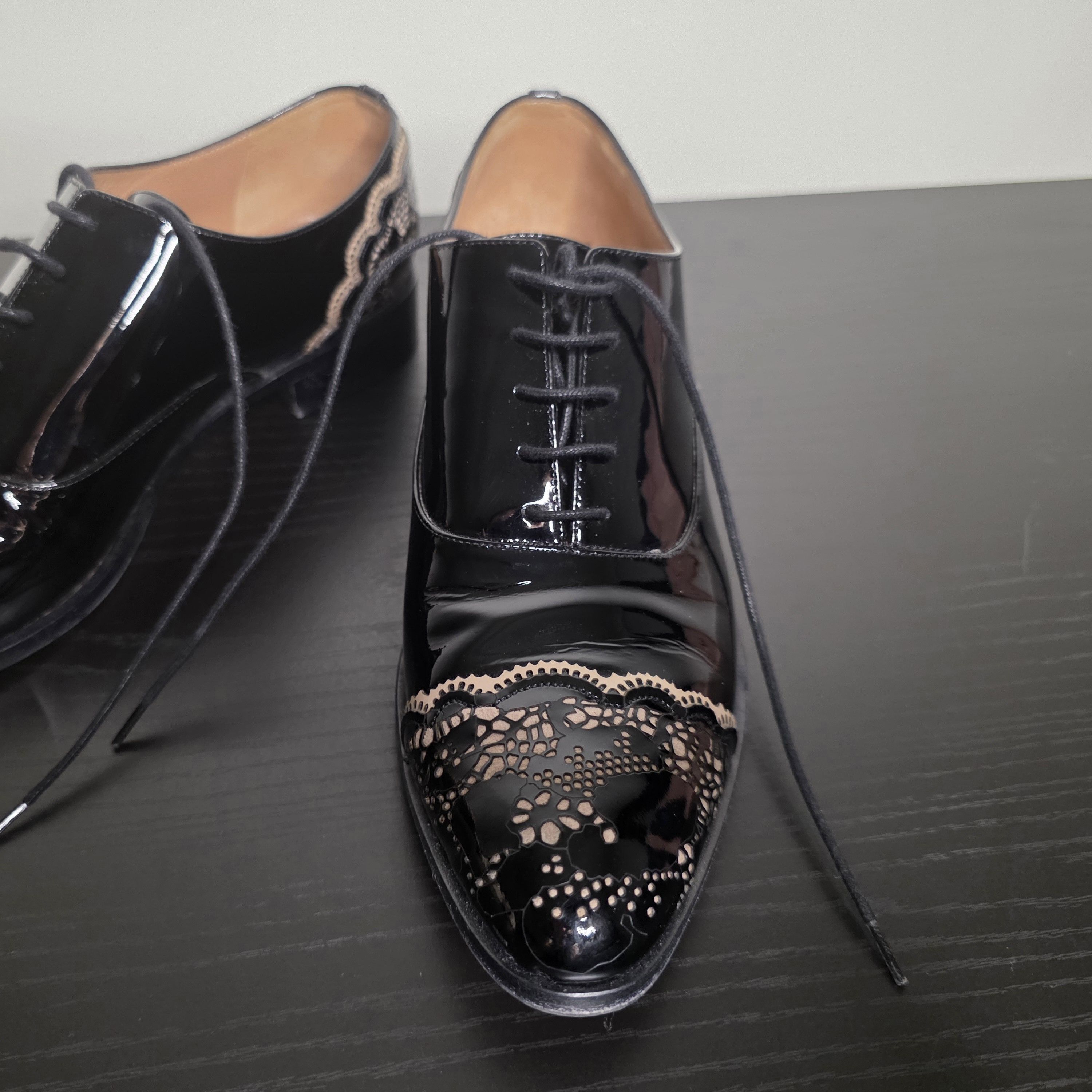 Valentino Valentino Garavani Black Patent Leather Lace Oxford Shoes Size US 8 / IT 38 - 2 Thumbnail