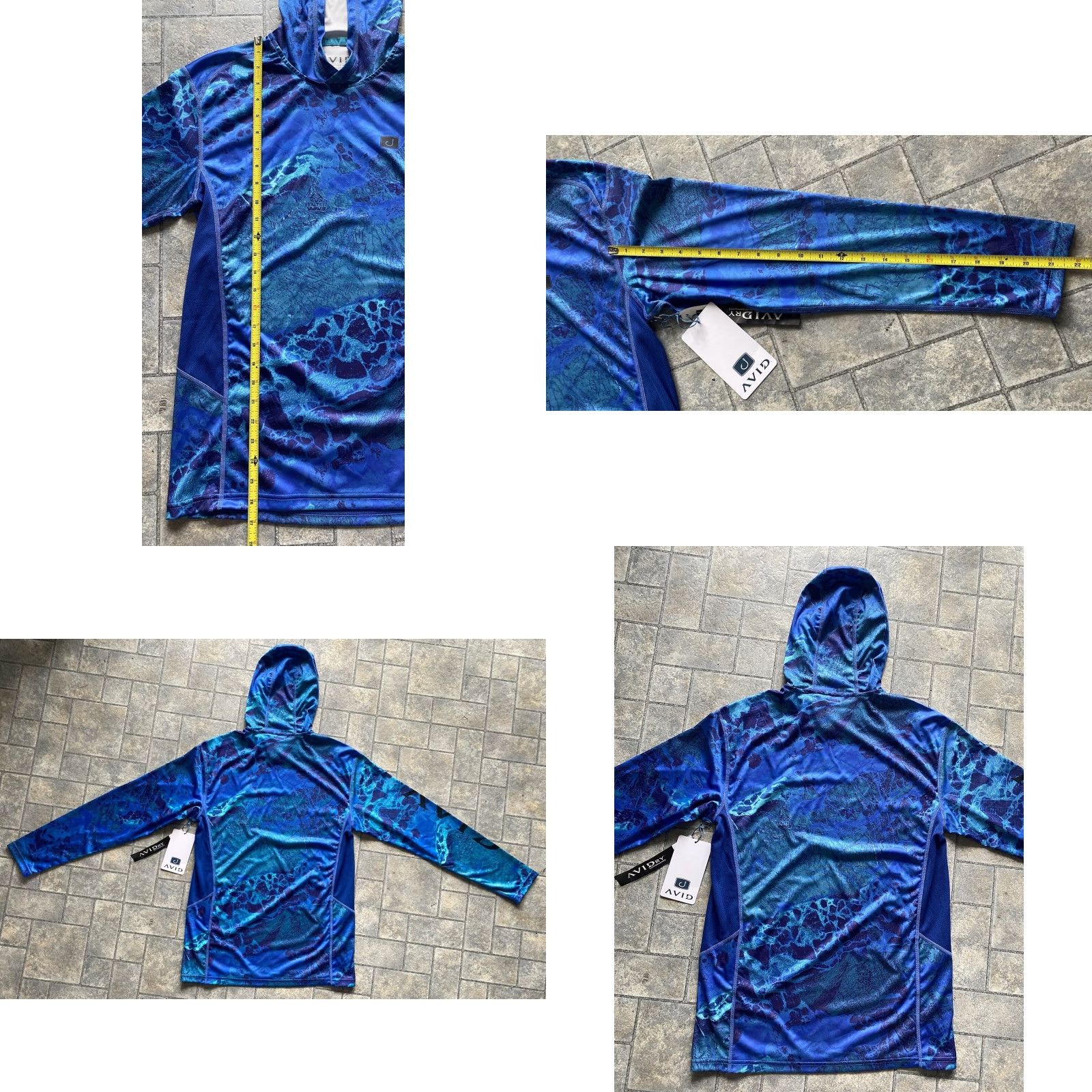 Realtree Avid Mens SMALL Hooded Long Sleeve Realtree Wav3 Moisture Wicking UV Protection Shirt Hoodie Camouflage Blue Mens Size US S / EU 44-46 / 1 - 9 Thumbnail