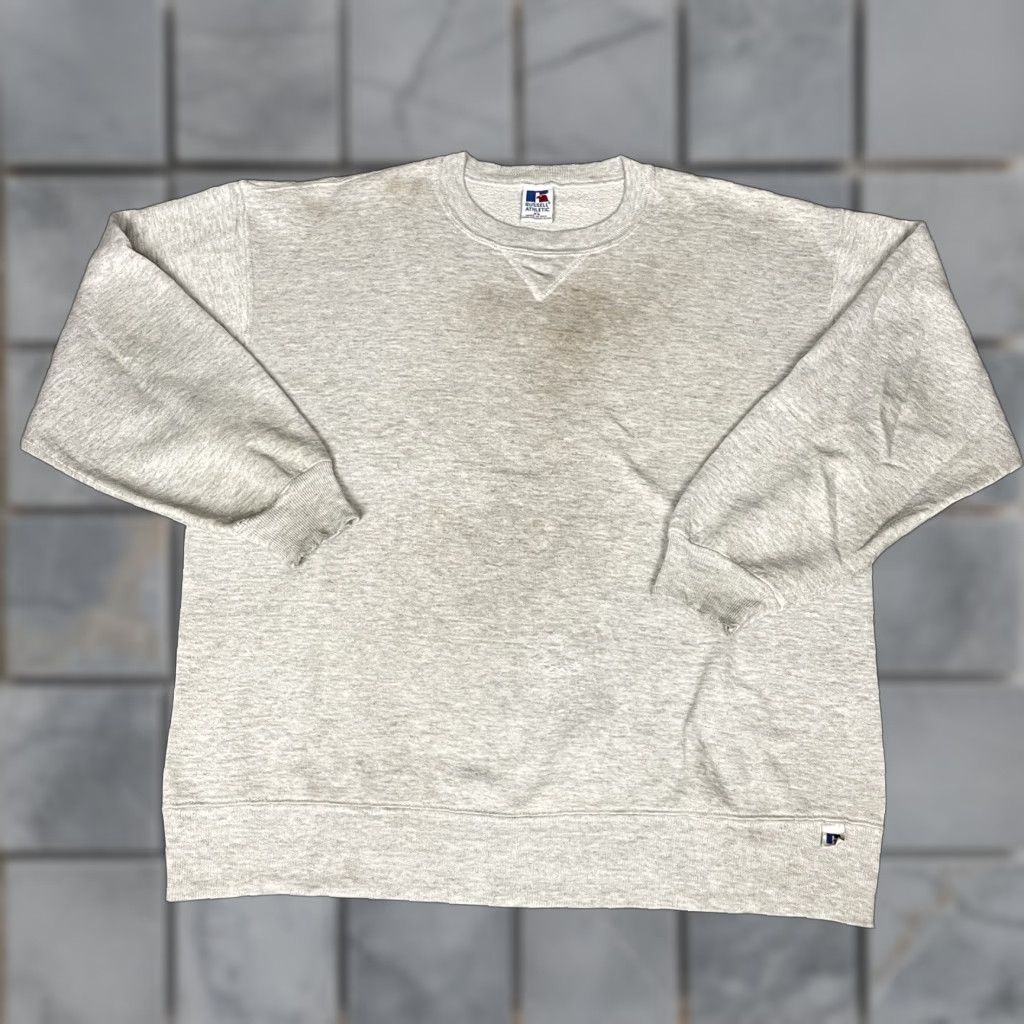 Russell Athletic VINTAGE Russell Athletics Sweatshirt Adult XL Grey 90’s Thrashed Distressed USA Logo Cotton Fleece Crew Neck Long Sleeve Pullover Men Size US XL / EU 56 / 4 - 1 Thumbnail