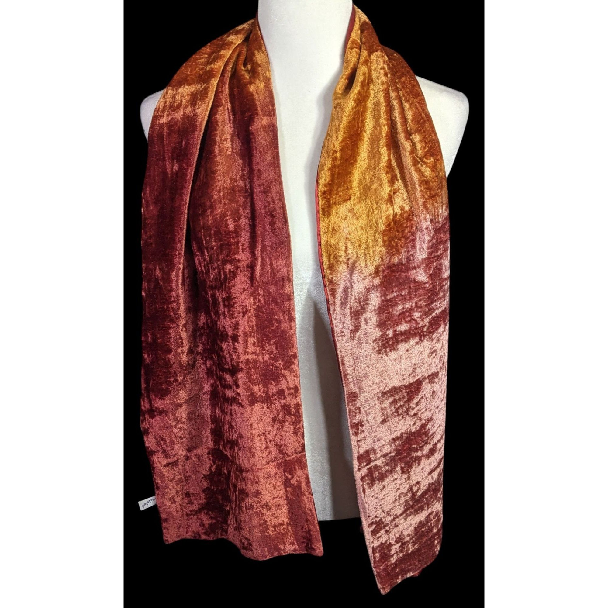 Other Vintage One If By Land Velvet Scarf Ombre Red Gold Pink 60"x Size ONE SIZE - 4 Thumbnail