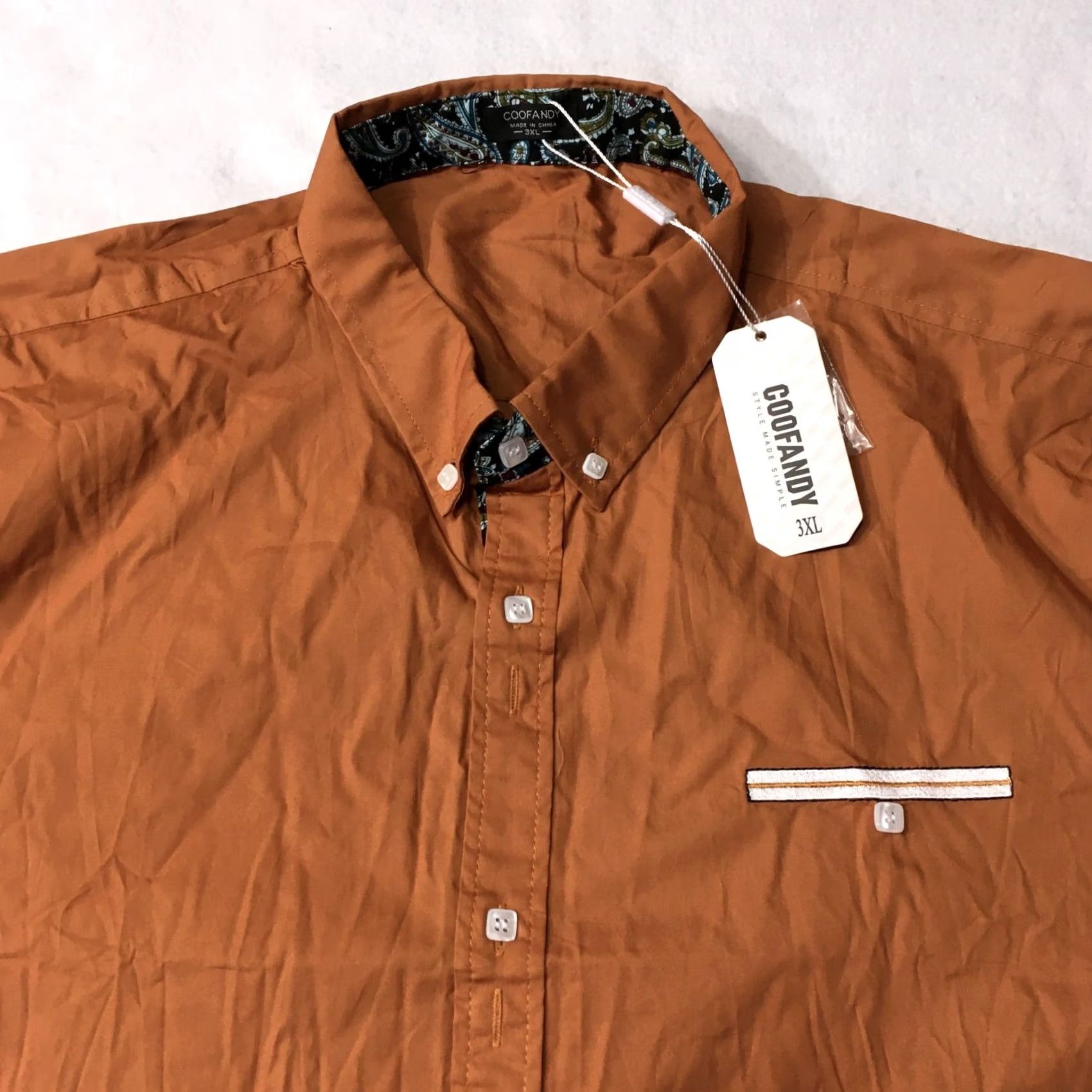 Vintage COOFANDY Men's Button-Down Dress Shirt Long Sleeve Brown 2XL NWT Designer Pockets Cotton Casual Business Mens Size 40R - 2 Thumbnail