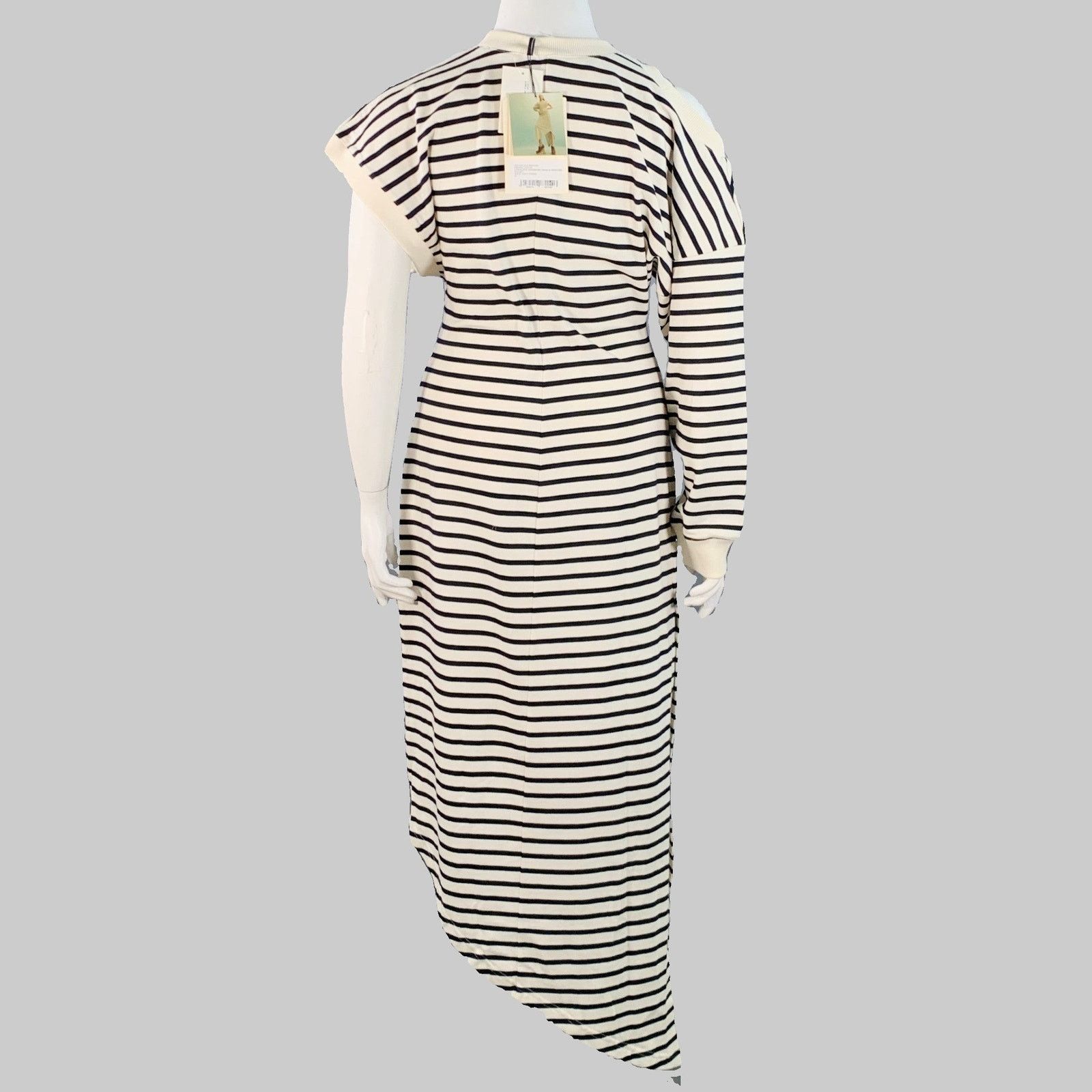 A.W.A.K.E. MODE A.W.A.K.E.MODE Beige Navy Cotton Stripe Asymmetrical Dress Size XL / US 12-14 / IT 48-50 - 4 Thumbnail