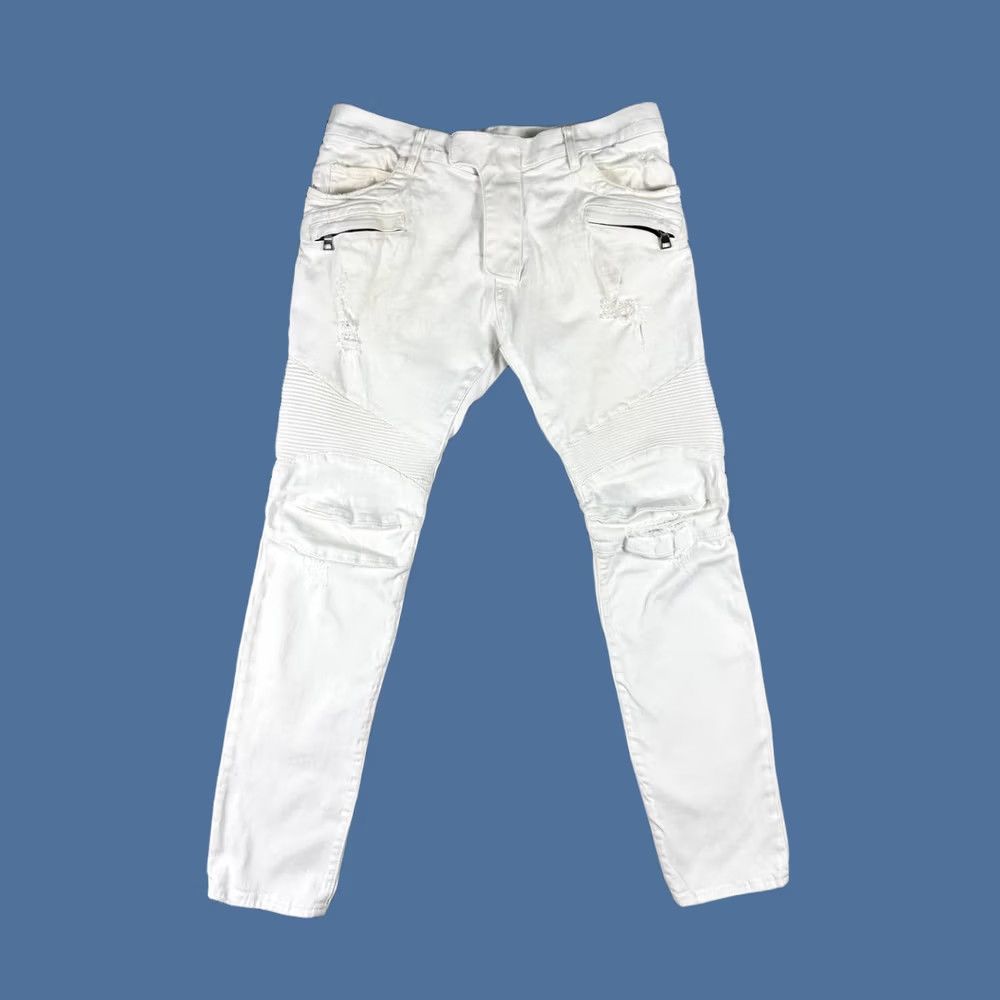 Balmain Balmain White Biker Moto Jeans Slim 34x31 Denim Pockets