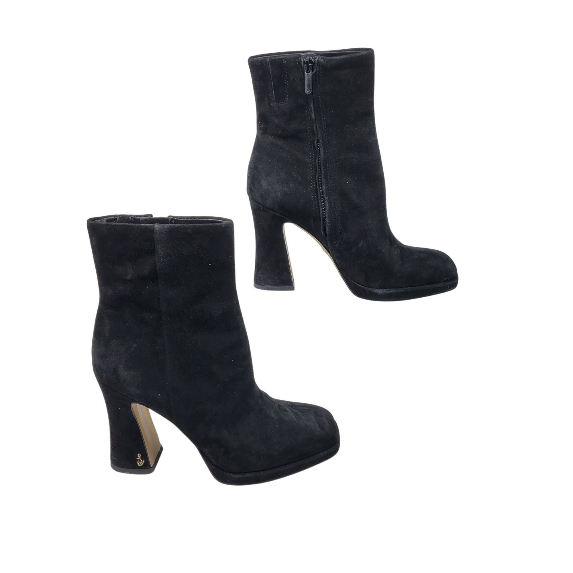 Designer Sam Edelman Jaye Black Suede Leather High Heel Womens Ankle Size US 8 / IT 38 - 1 Thumbnail