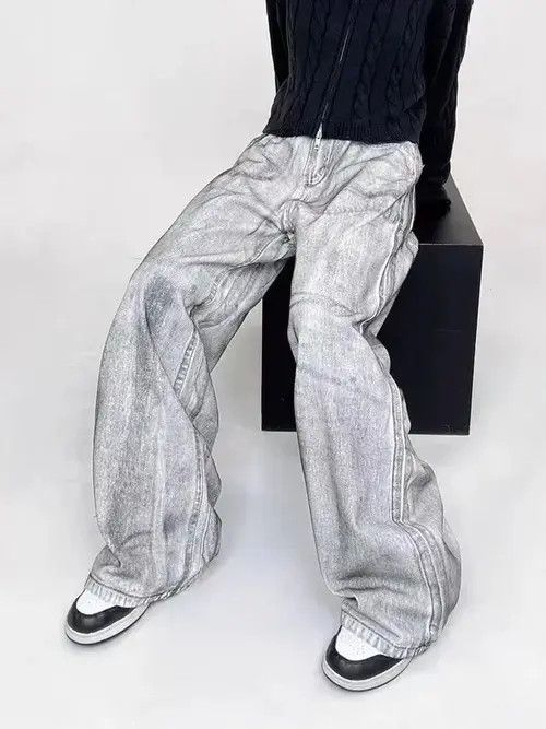 Jean High street tie-dye washed dirty white baggy jeans Size US 31 - 3 Thumbnail
