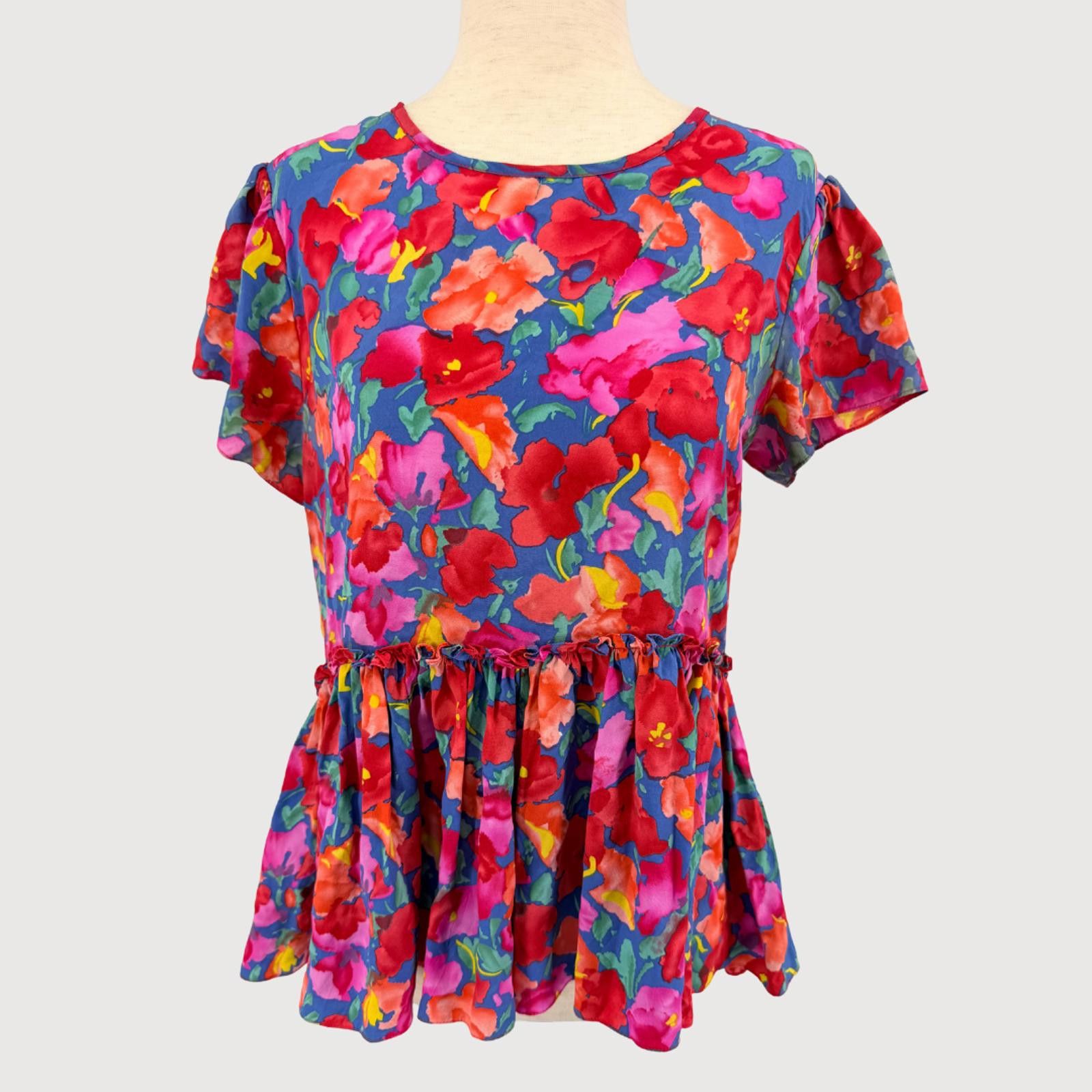 Other Ranna Gill Floral Peplum Top Blue Red Statement 6 Size M / US 6-8 / IT 42-44 - 1 Thumbnail
