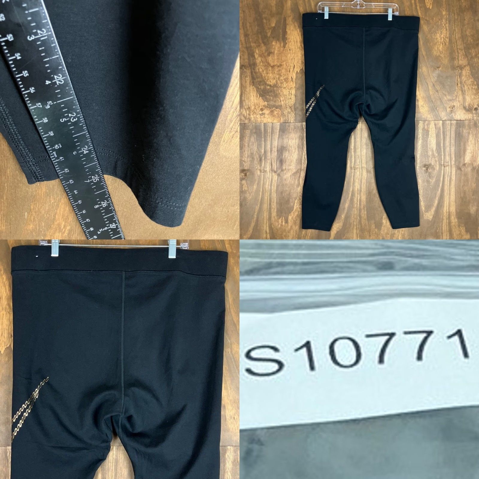 Nike Nike Womens Pants Black Gold Pull On High Rise Crop Leggings 1X Modern Activewear Women Leggings Slim Fit Black Gold 1X Size 40" / US 18 - 8 Thumbnail