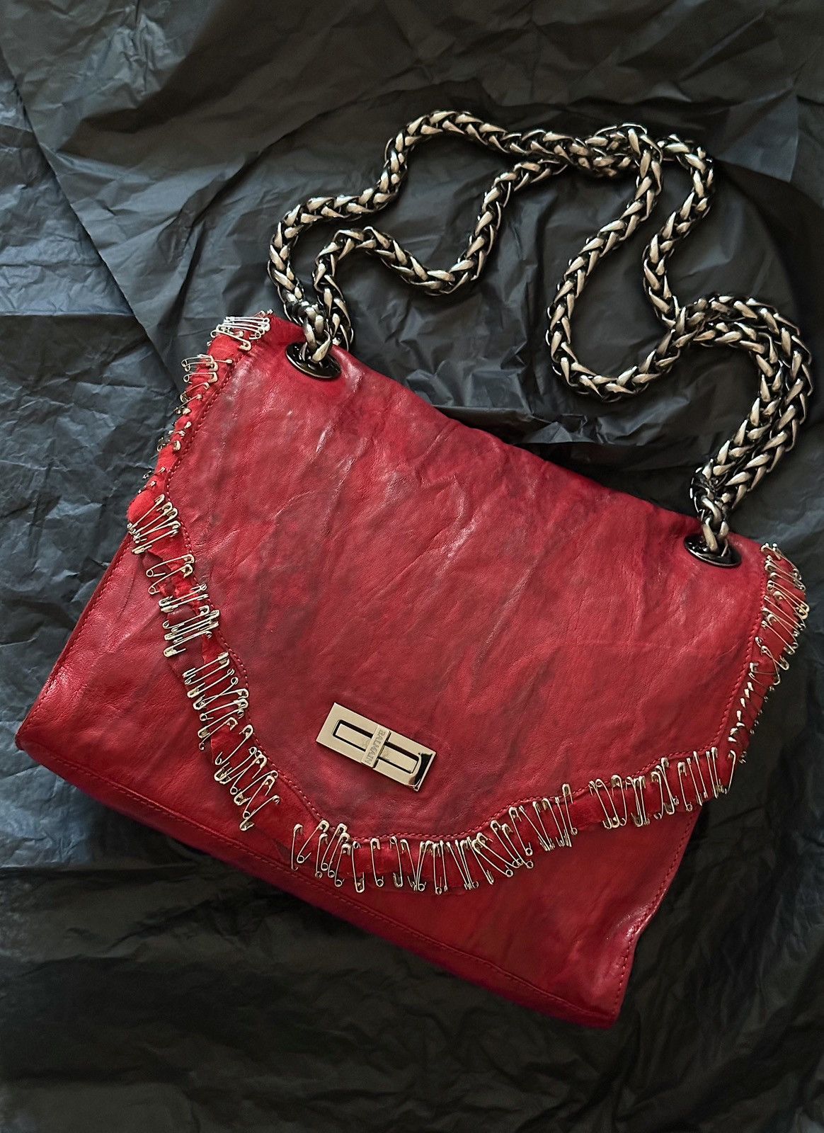 Balmain BALMAIN by Decarnin SS2011 Safety Pin Red Leather Bag runway Size ONE SIZE - 6 Thumbnail