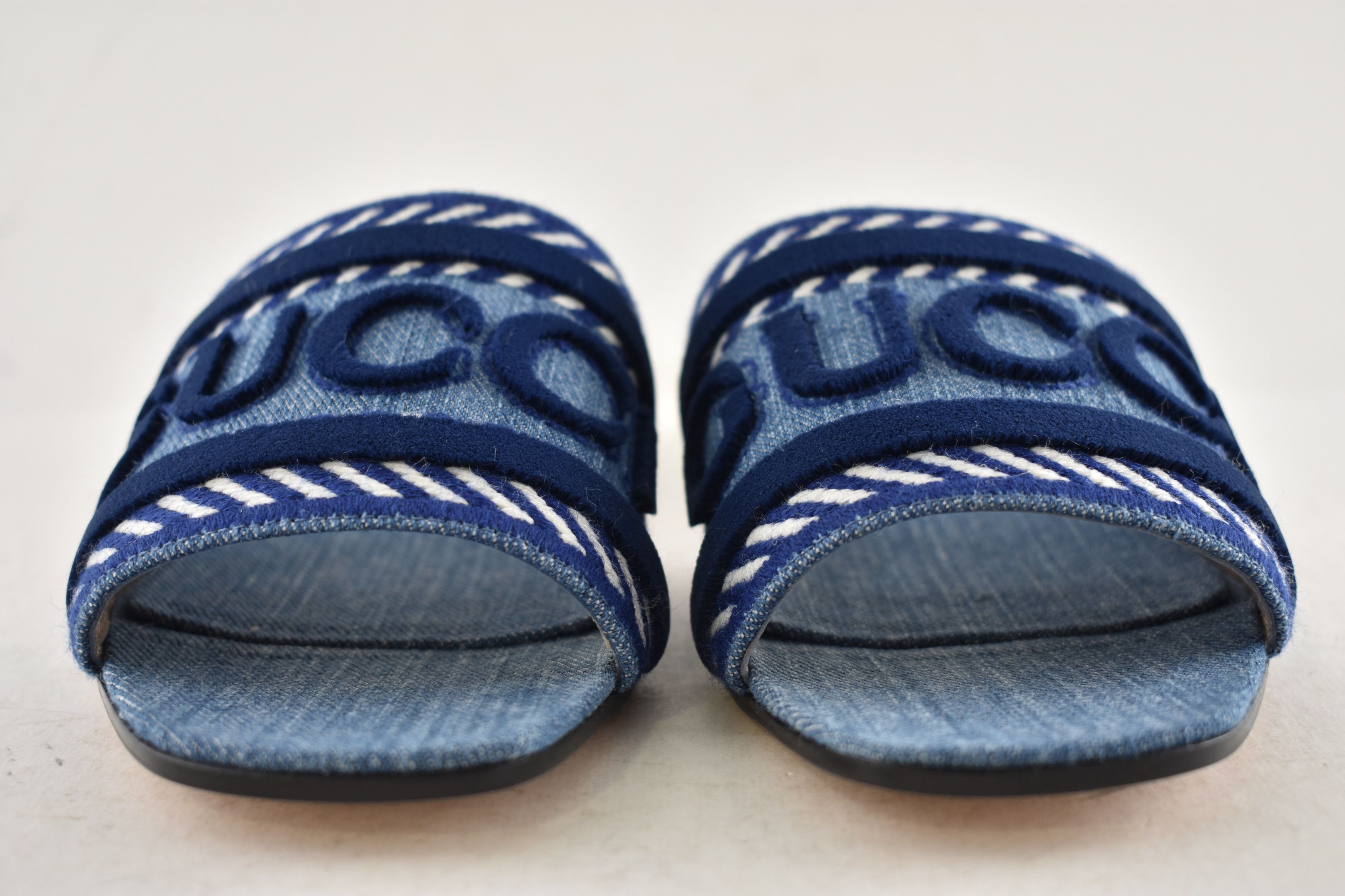 Gucci Gucci Jane Blue Denim Velvet Logo Mule Flat Slide Sandal 37 Size US 7 / IT 37 - 11 Thumbnail
