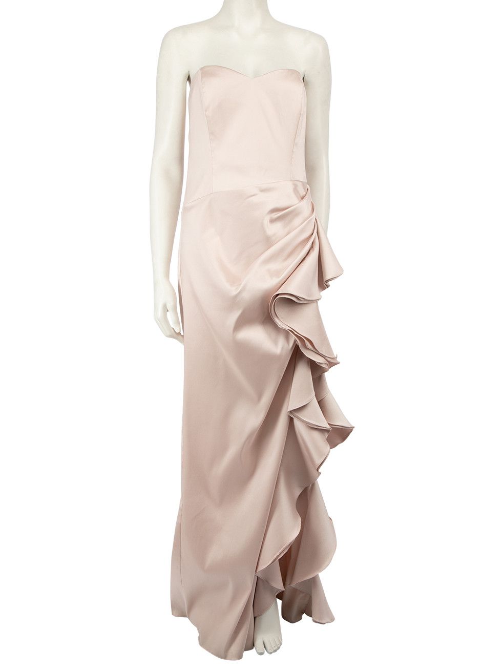 image of Badgley Mischka Pink Silk Ruffle Hem Maxi Gown, Women's (Size Large)