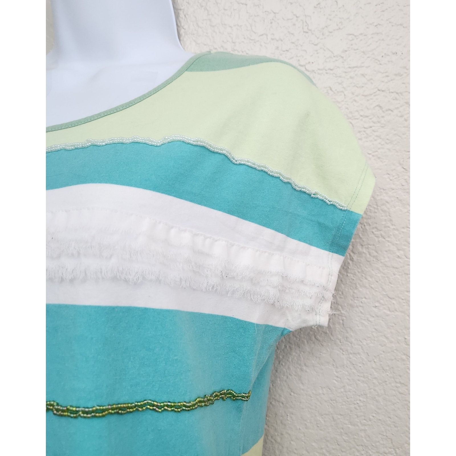 Other Ruby Rd. Blue Green White Striped Capped Sleeves Top Medium Size M / US 6-8 / IT 42-44 - 3 Thumbnail