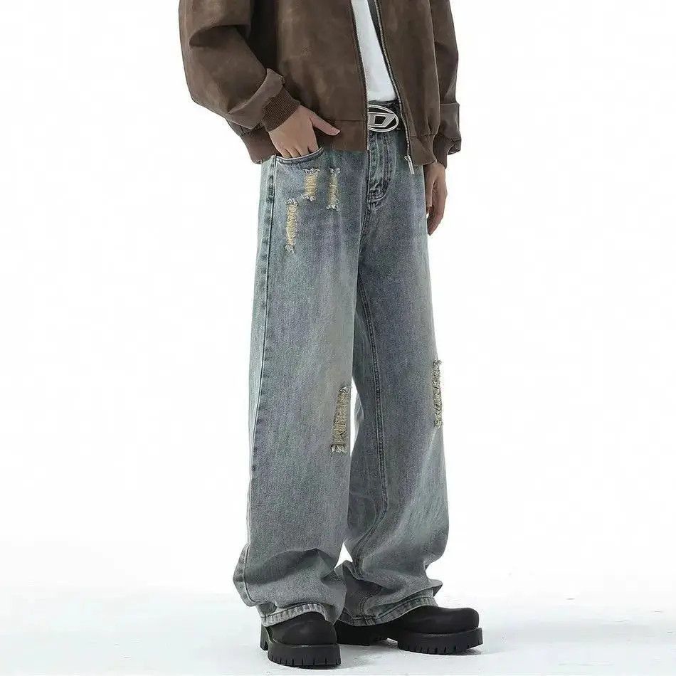Japanese Brand Broken jeans men's straight loose casual trousers Size US 32 / EU 48 - 4 Thumbnail
