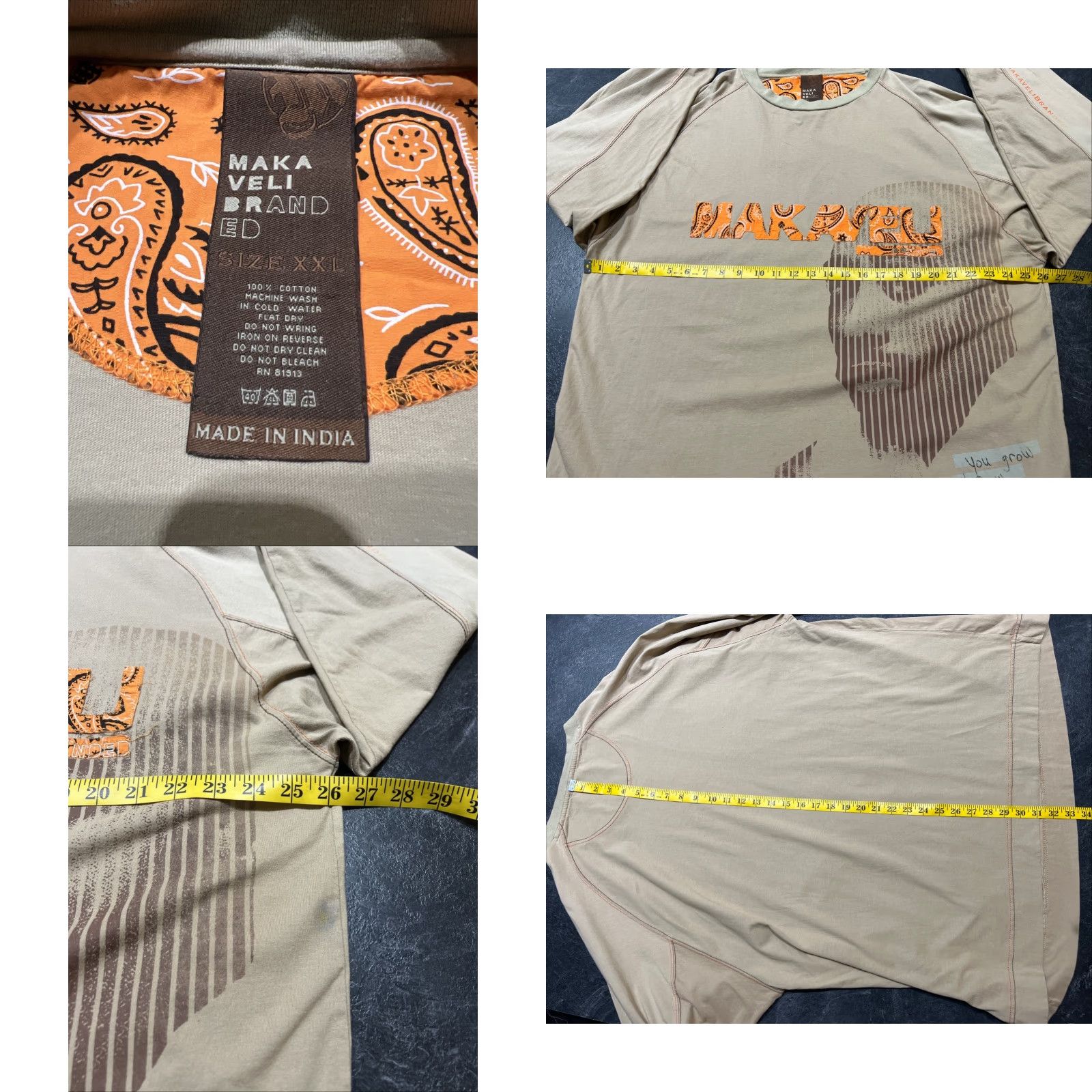 Vintage VINTAGE Makaveli Tupac T Shirt Long Sleeve Raglan 2XL Beige Hip Hop 90s 2000s Mens Size US XXL / EU 58 / 5 - 8 Thumbnail