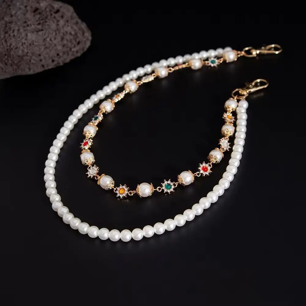 Jewelry Imitation Pearl Rhinestone Flower Jeans Chain Waist Chain Size ONE SIZE - 3 Thumbnail