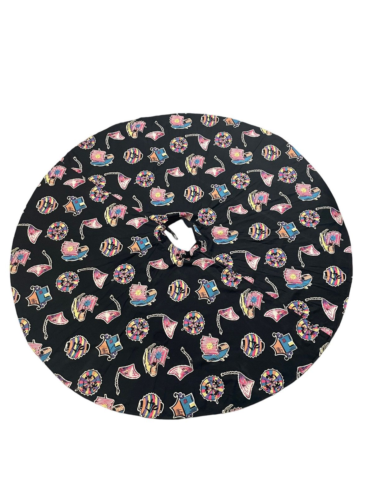 image of 1950S Vintage Chinese Novelty Print Cotton Circle Skirt in Black, Women's (Size 25)