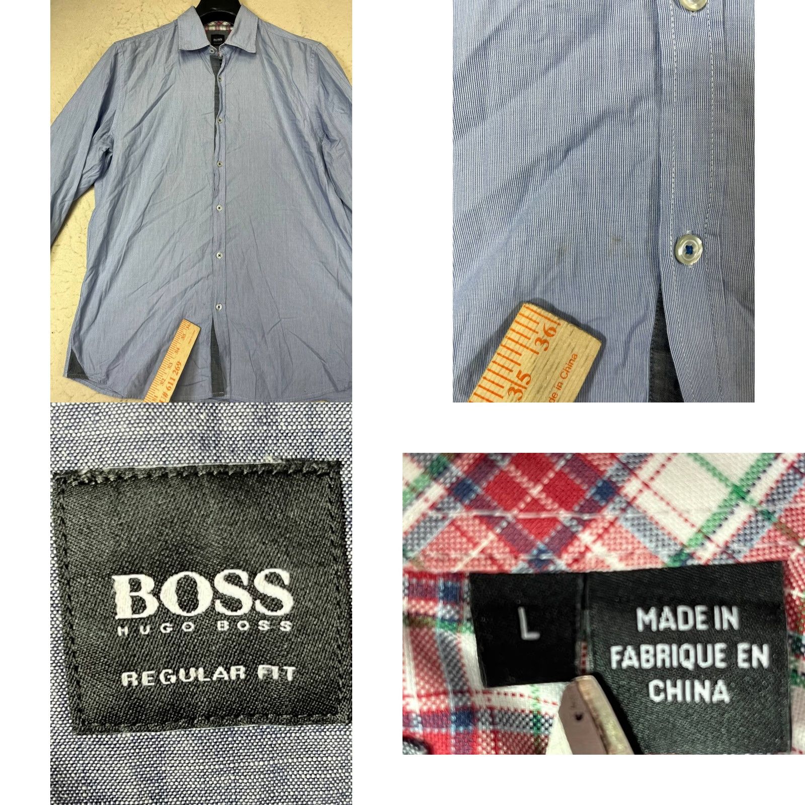 Hugo Boss HUGO BOSS Slim Fit Shirt Dress Shirt Blue L Long Sleeve Button Collared Cutaway Classic Modern Designer Men Casual Formal Size US L / EU 52-54 / 3 - 8 Thumbnail