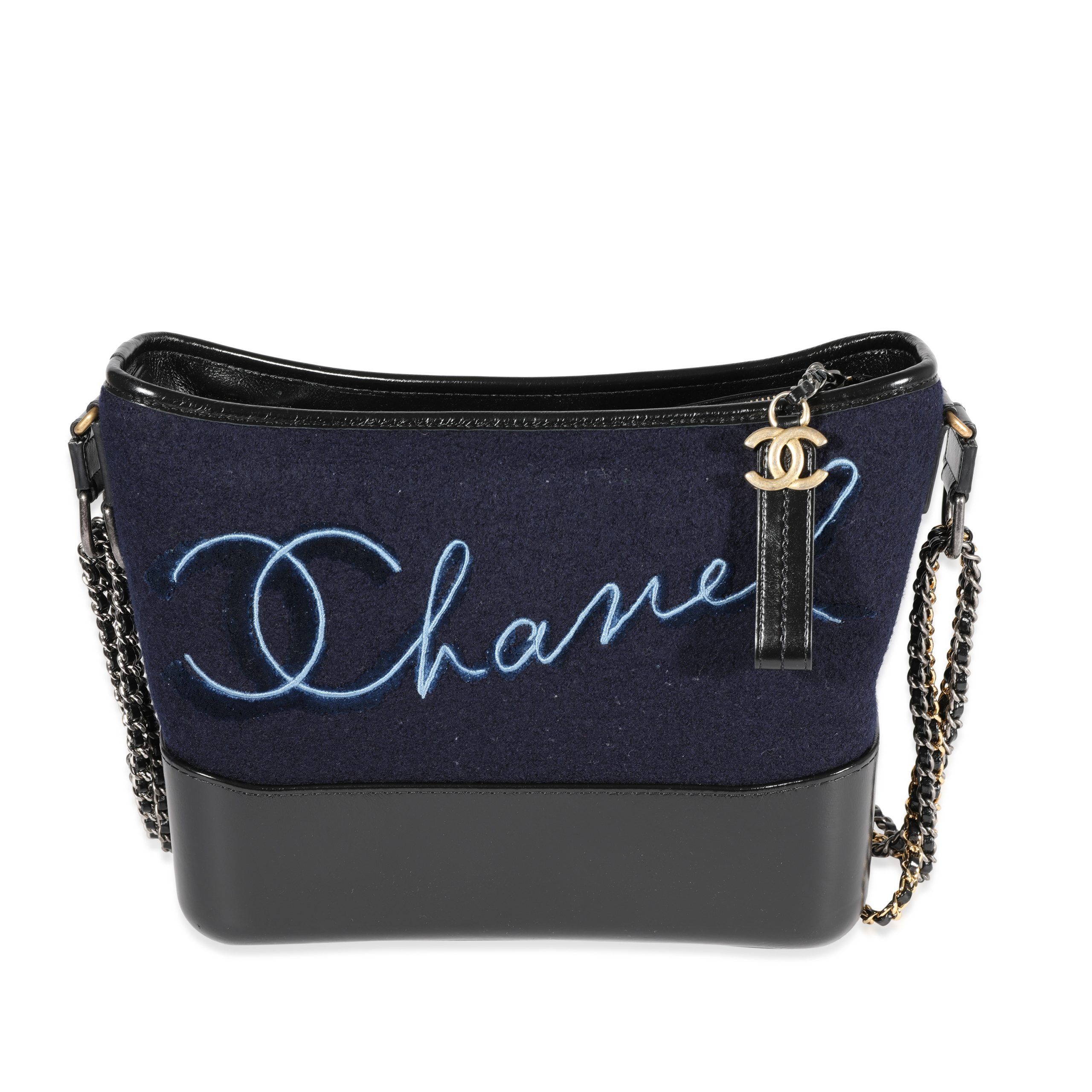 image of Chanel Navy Wool Paris-Hamburg Embroidered Large Gabrielle Hobo, Women's