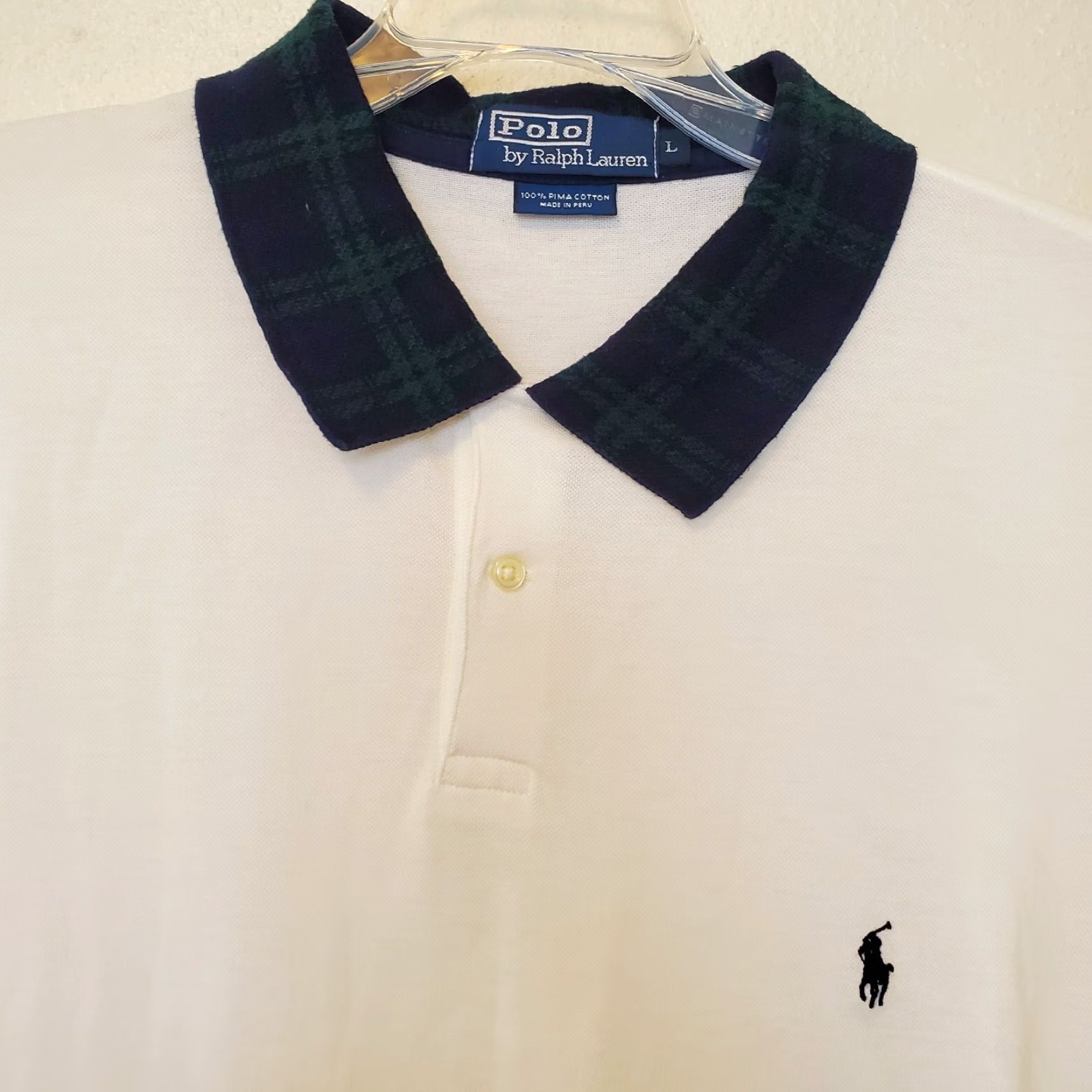 VINTAGE Polo Ralph Lauren Pima Cotton Polo Shirt Men Large White
