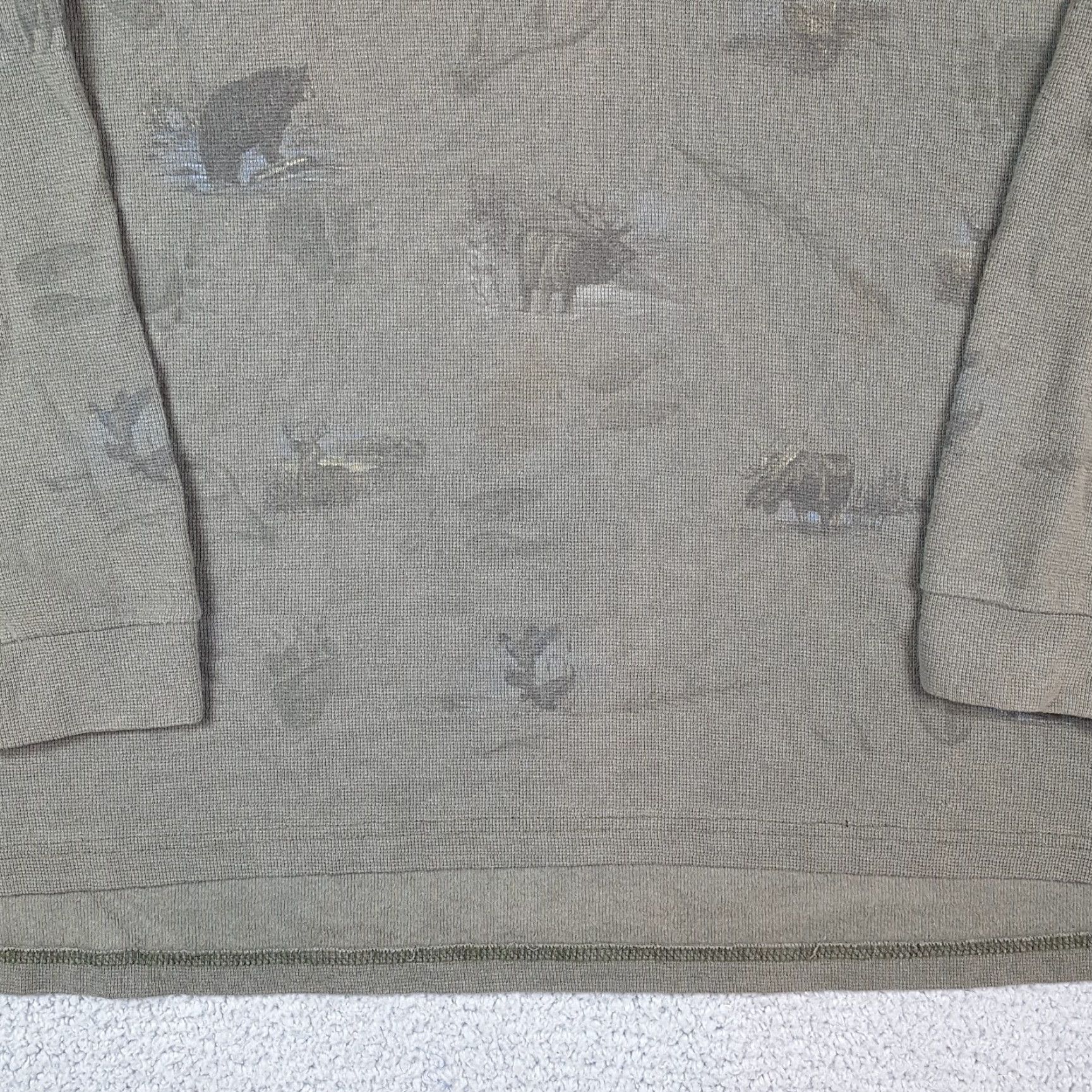 Vintage VINTAGE Sunschein Designs Hunting AOP Knit Thermal Henley T-Shirt Mens 2XL Green Bear Moose 90s T Shirt Size US XXL / EU 58 / 5 - 4 Thumbnail