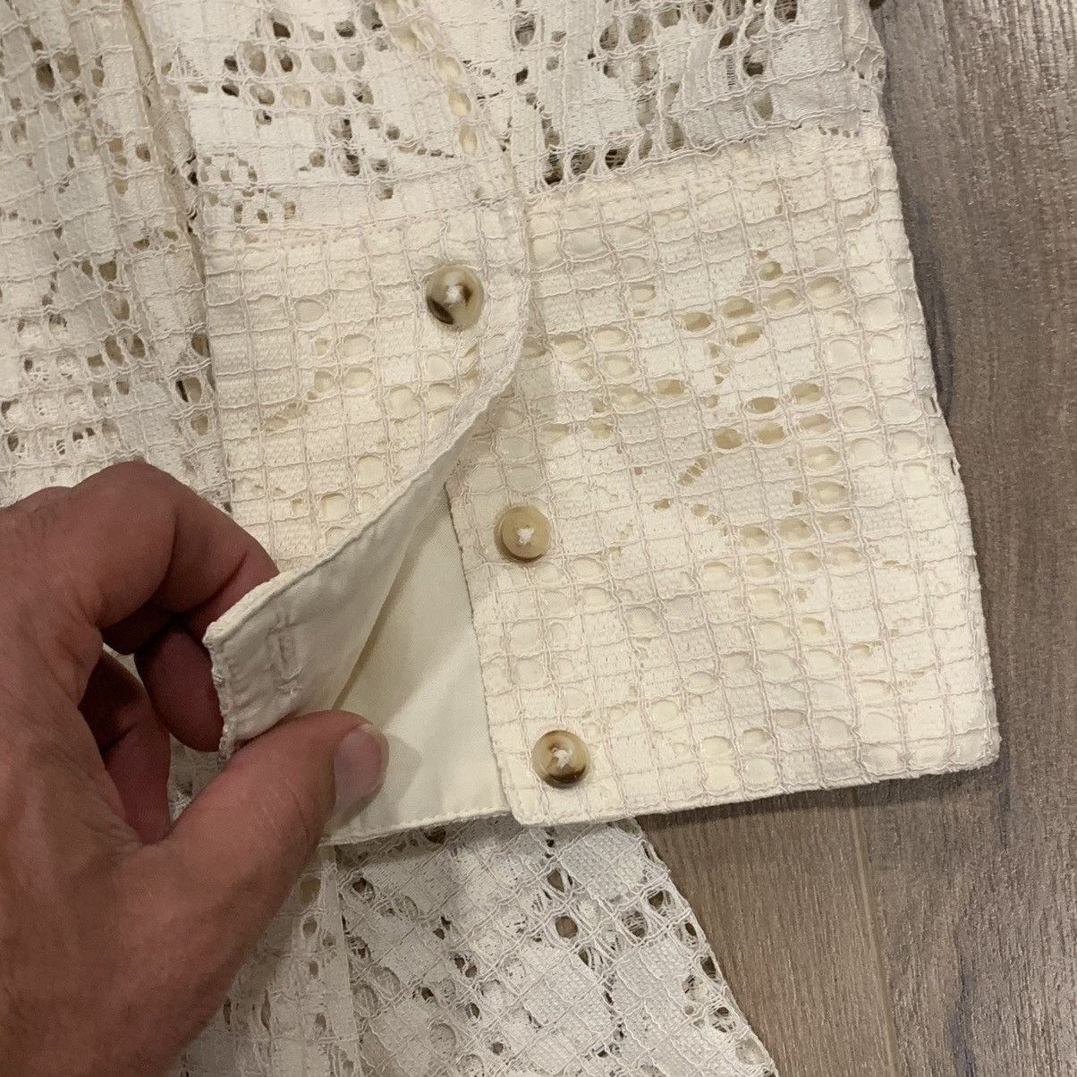 Free People Free People Ivory Crochet Lace Button Down M Sheer Boho Size M / US 6-8 / IT 42-44 - 3 Thumbnail