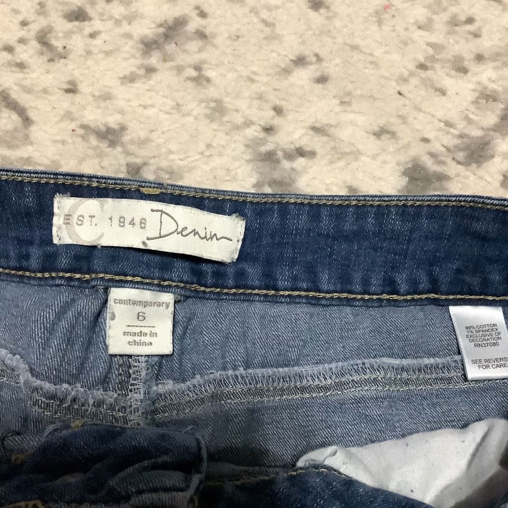 Denime EST 1946 Denim Jeans Women 6 Blue Patchwork Distressed Repaired Stretch Jeans 5-Pocket Straight Bohemian Grunge Patchwork Vintage: No Size 28" / US 6 / IT 42 - 6 Thumbnail