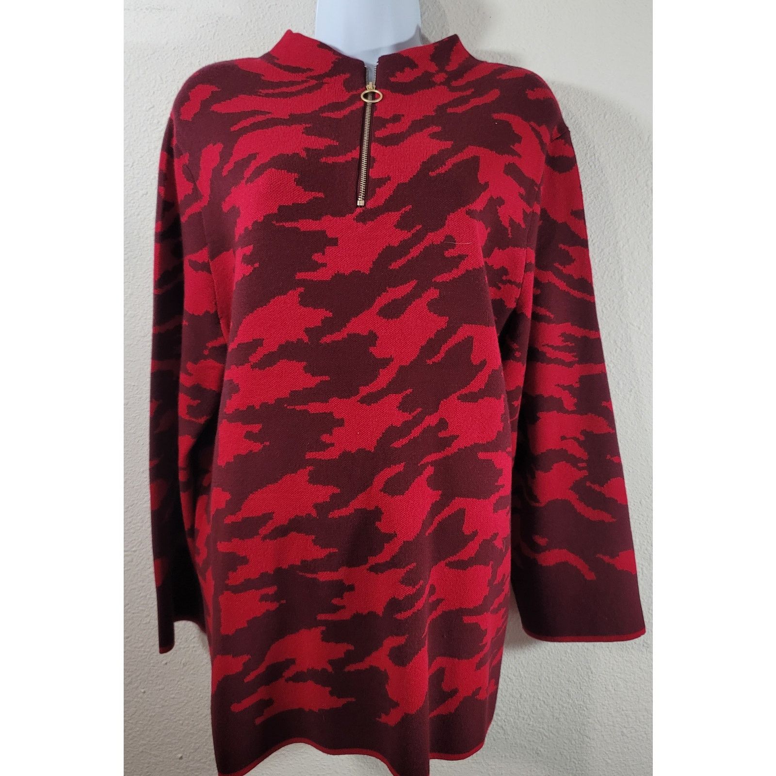 Other Red Burgundy Camo 1/4 Zipper Pullover Sweater Top Large Size L / US 10 / IT 46 - 1 Thumbnail