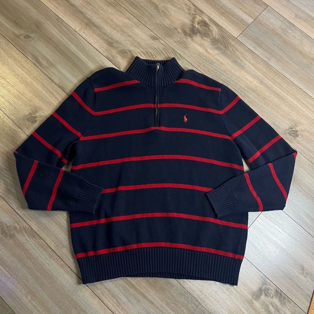 Polo Ralph Lauren Polo Ralph Lauren Navy Stripe Quarterzip Sweater Men Large Size US L / EU 52-54 / 3 - 1 Thumbnail