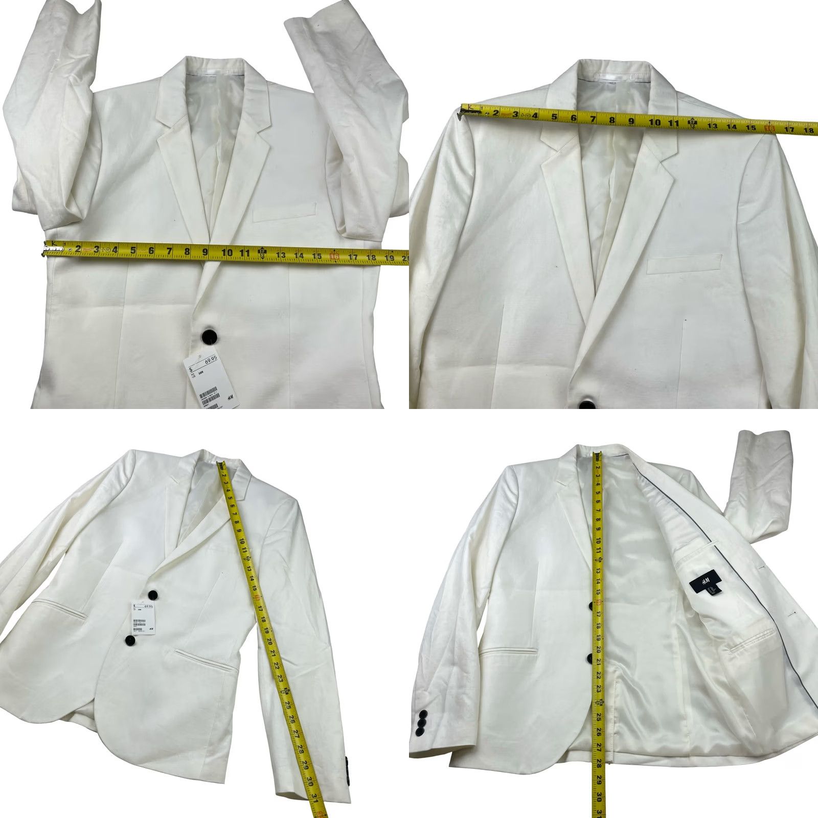 H&M H&M Men's Cotton/Linen 2-Button Blazer White 38R US Size 38R - 8 Thumbnail