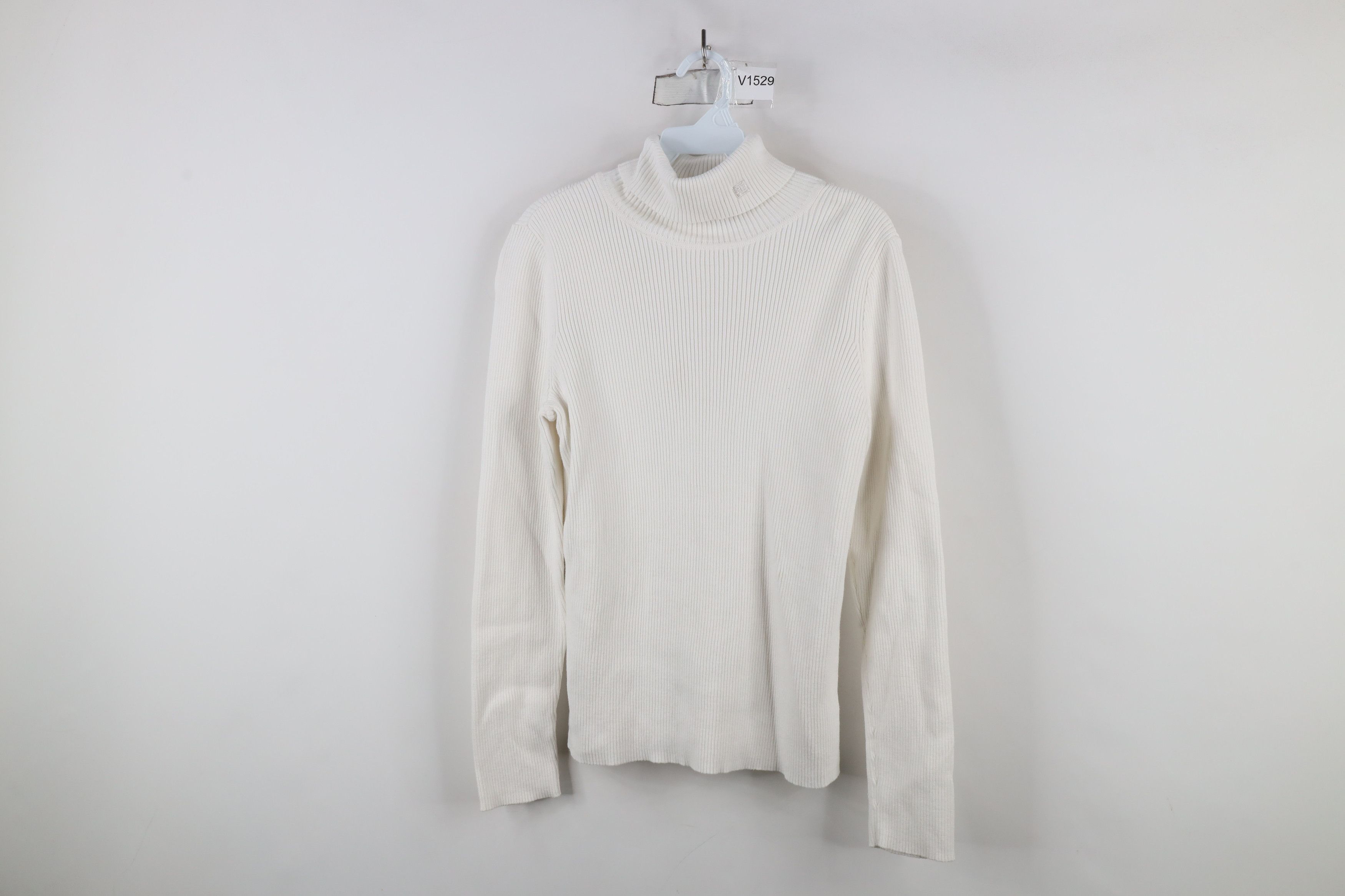 Ralph Lauren × Vintage Vintage 90s Ralph Lauren Ribbed Turtleneck Sweater White Size L / US 10 / IT 46 - 1 Thumbnail