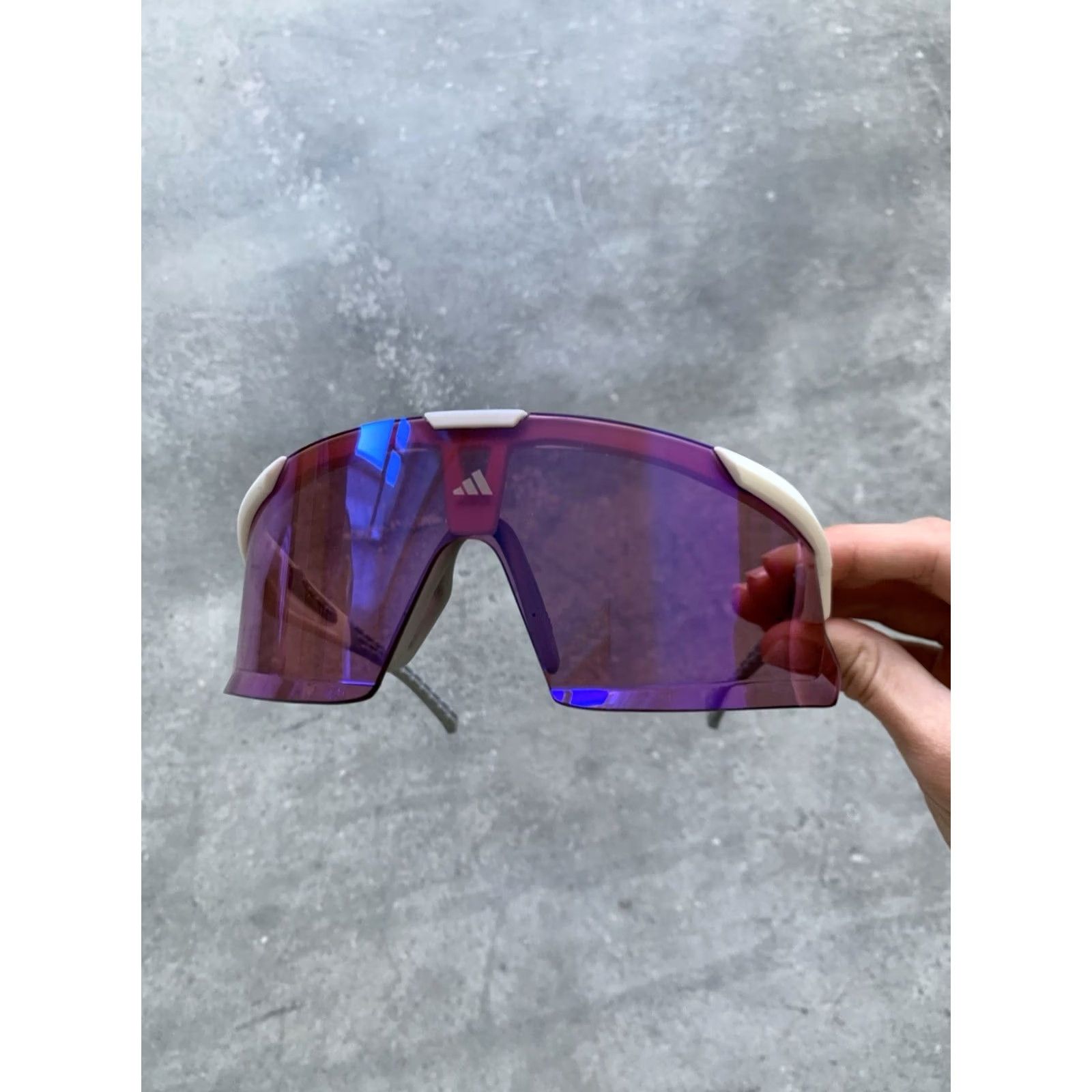 Adidas ADIDAS DUNAMIS EVO SPORT RUNNING SUNGLASSES SP0107 JK9726 WHITE UNISEX Sunglasses Ladies Mens Unisex Adults Sports Shield Violet Lens White Sunglasses Size ONE SIZE - 3 Thumbnail