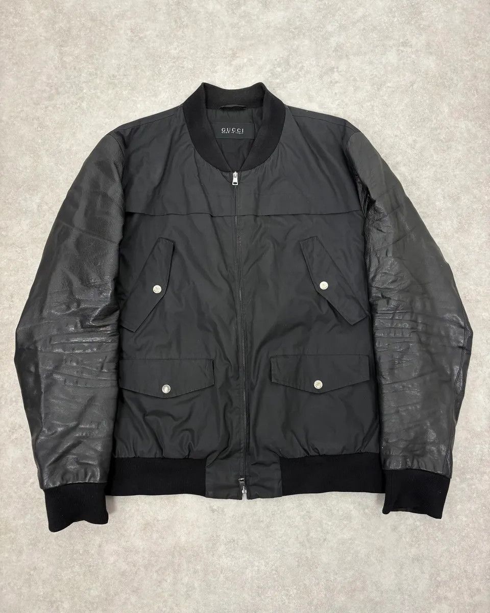 Gucci 2010s Gucci Black Leather & Nylon Bomber Jacket Size US M / EU 48-50 / 2 - 1 Thumbnail