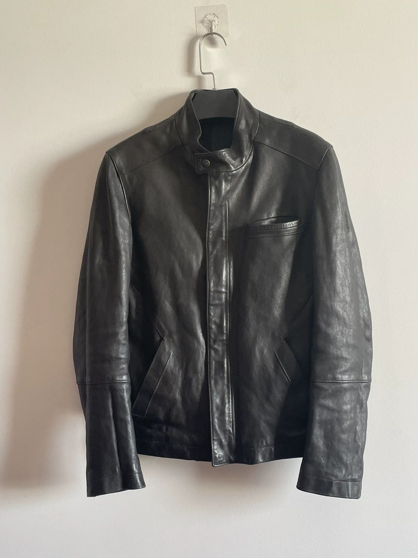 Jil Sander Black Leather Moto Jacket with Stand Collar Size US S / EU 44-46 / 1 - 1 Thumbnail