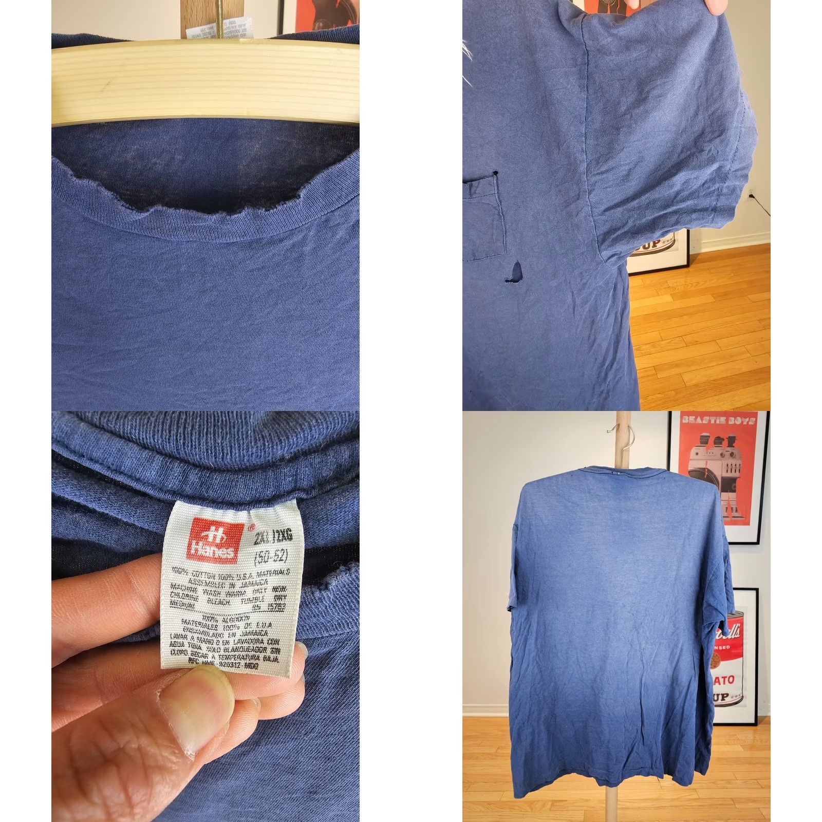 Hanes VINTAGE 90' HANES Gradient Sun Faded One Pocket Distressed Blue T-Shirt XL Mens Blue Hanes Shirt Short Sleeve Cotton Logo Size US XL / EU 56 / 4 - 8 Thumbnail