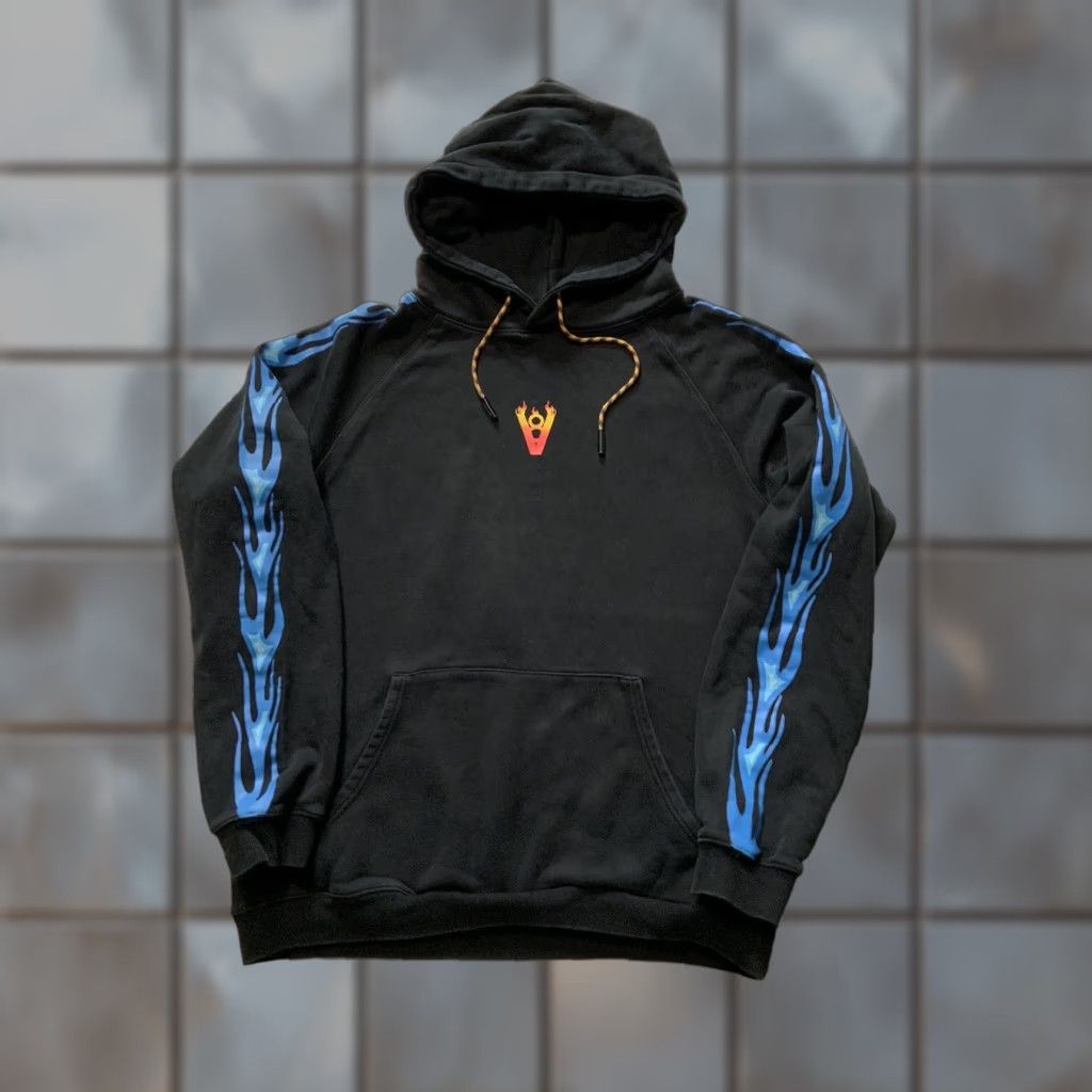 Vintage VIBRATE V8 Blue Flames Heavyweight French Terry Black Pullover Hoodie XL Mens Size US XL / EU 56 / 4 - 1 Thumbnail